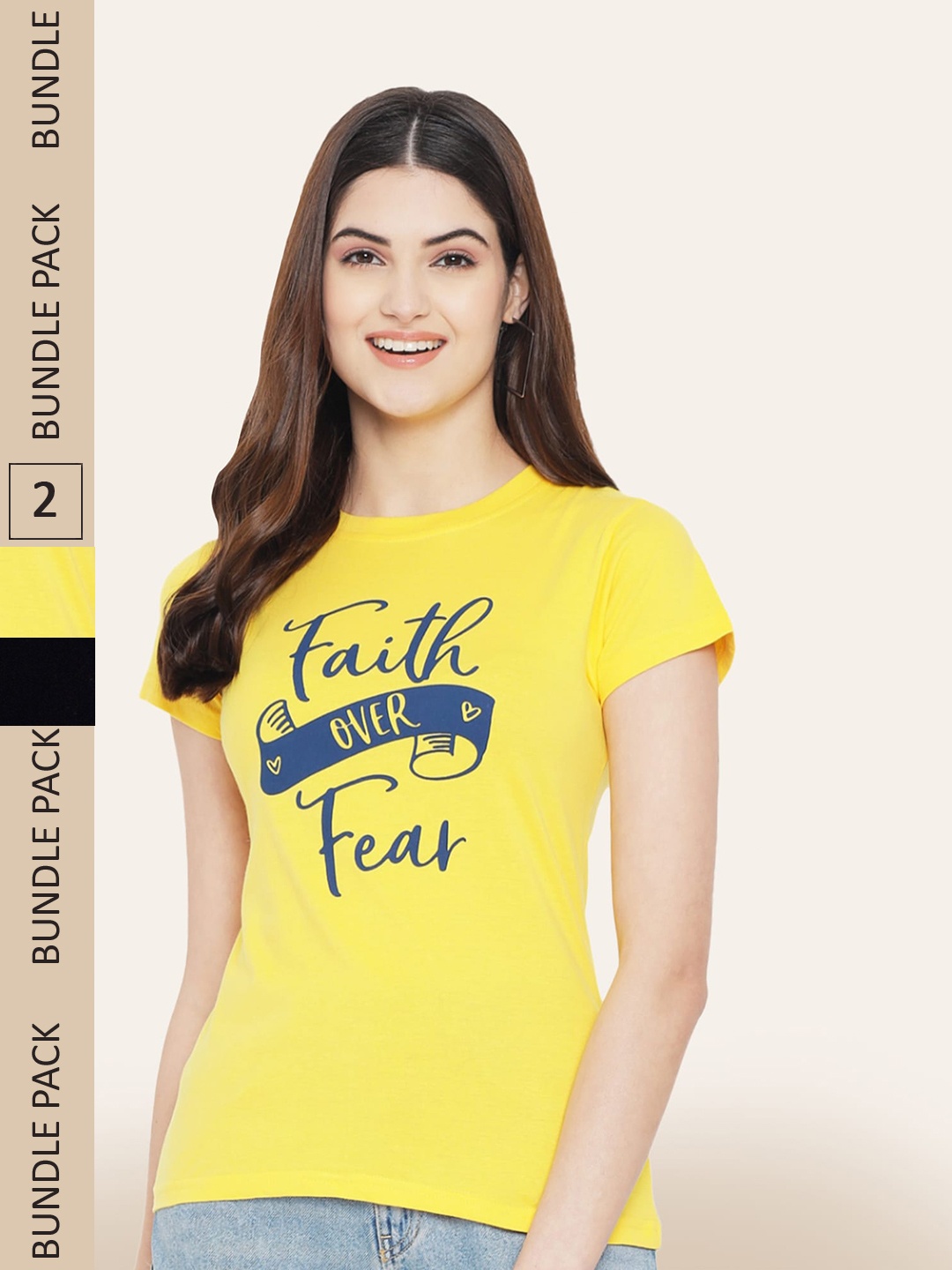 

BAESD Pack Of 2 Typography Printed Cotton T-shirt, Yellow