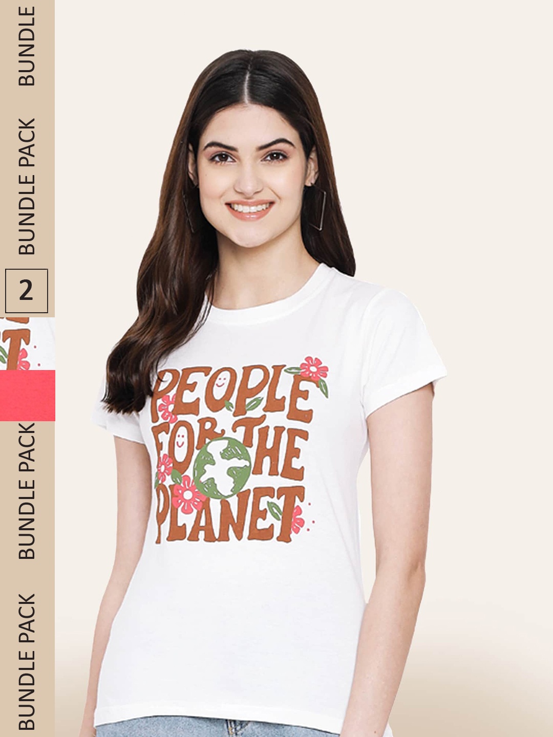 

BAESD Pack Of 2 Printed Round Neck Cotton T-Shirt, White