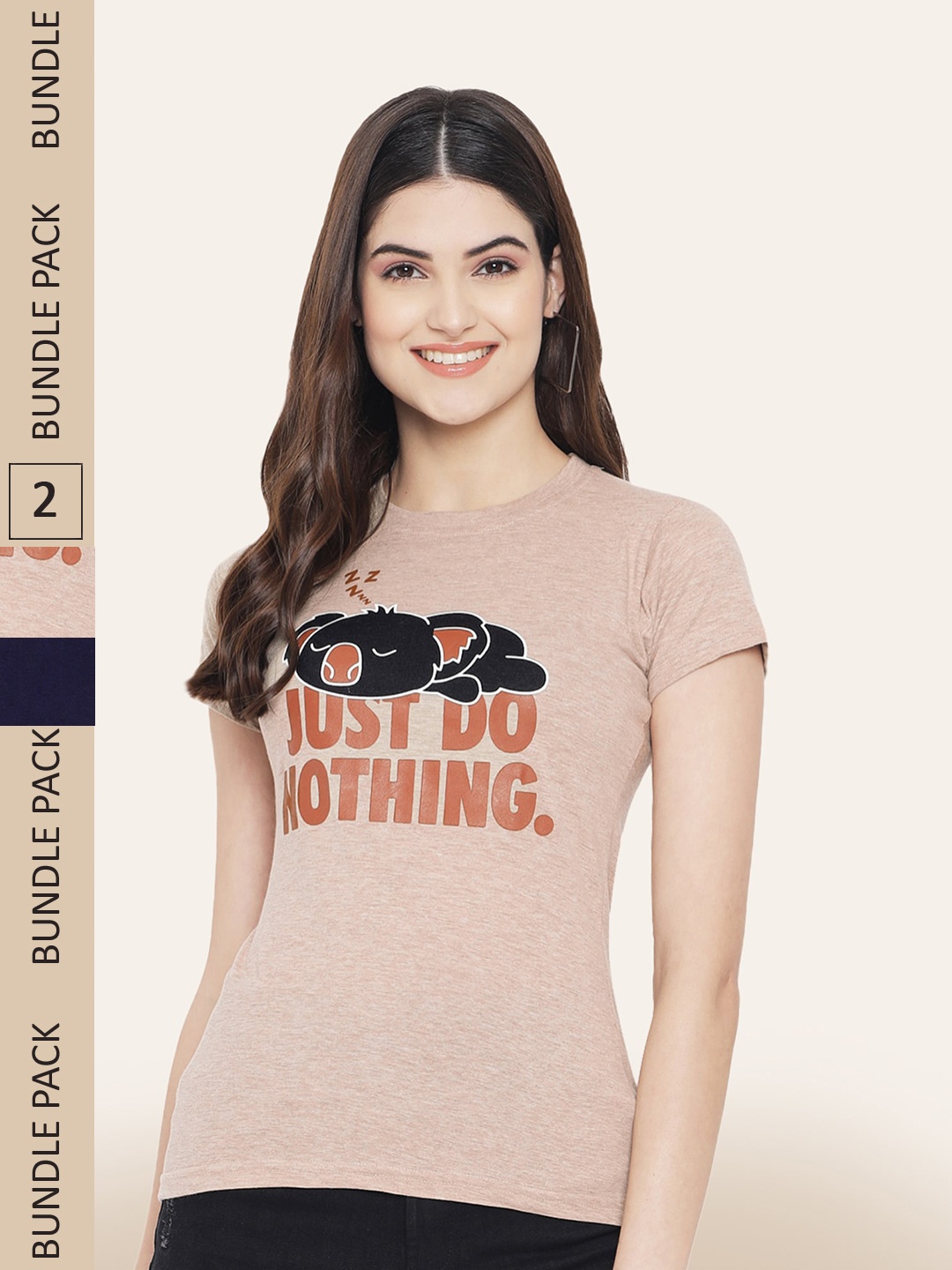 

BAESD Pack Of 2 Printed Cotton T-shirt, Brown