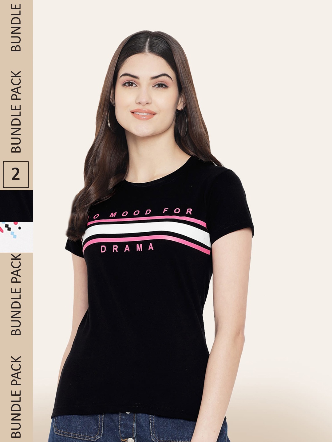 

BAESD Pack Of 2 Printed Typography Printed Cotton T-Shirt, Black