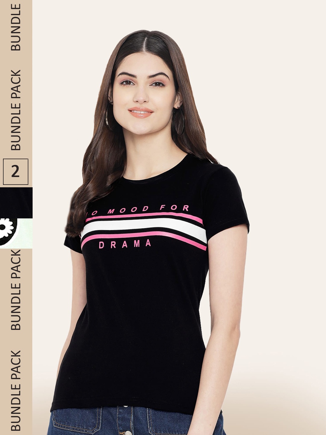 

BAESD Pack Of 2 Typography Printed Cotton T-shirt, Black