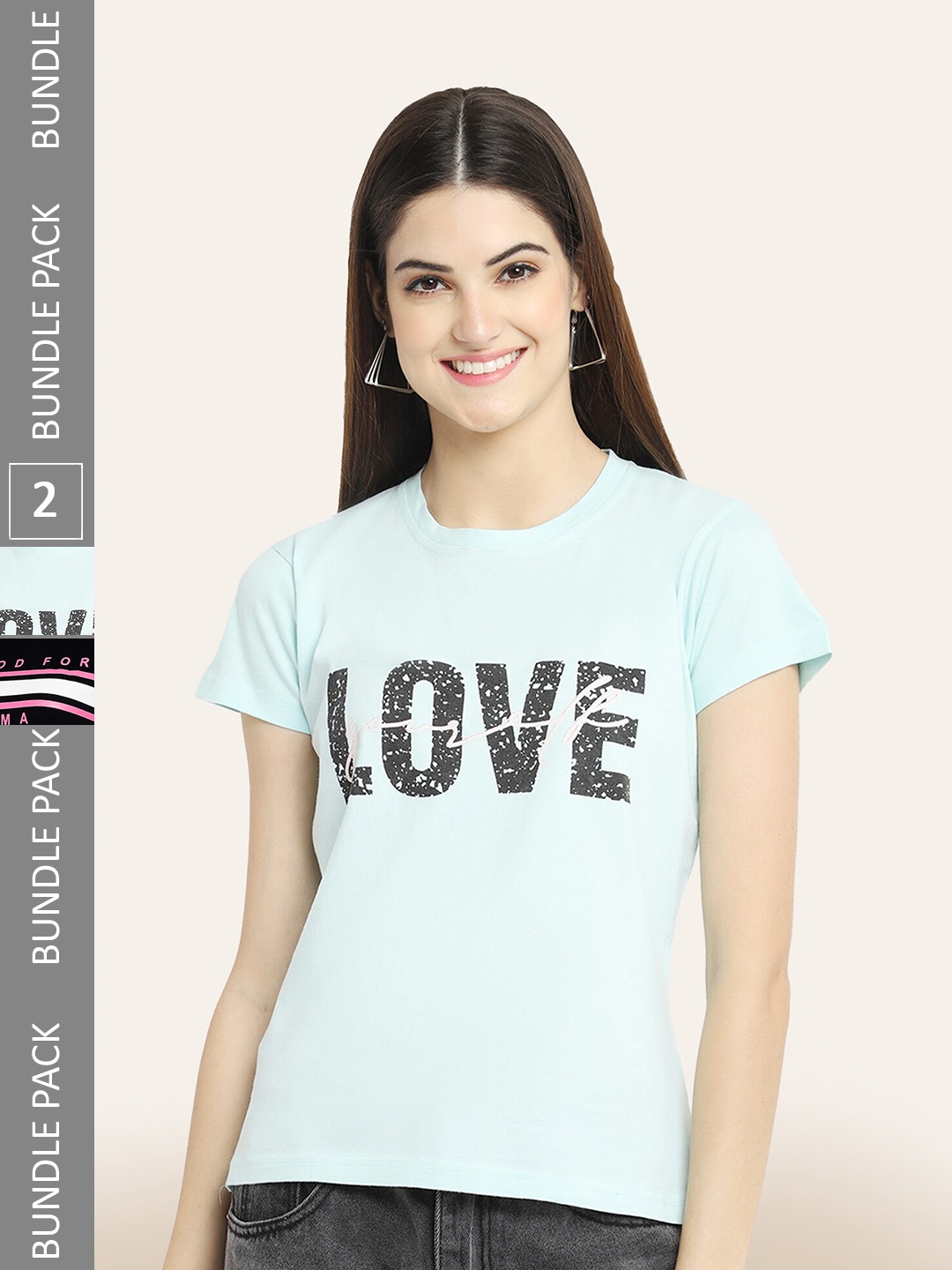 BAESD Pack Of 2 Typography Printed Cotton T-shirt, Sea green