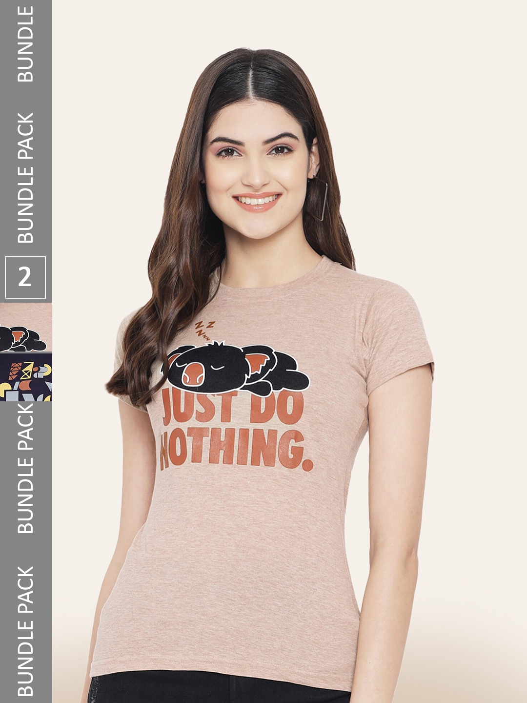 BAESD Pack Of 2 Printed Cotton T-shirt, Cream