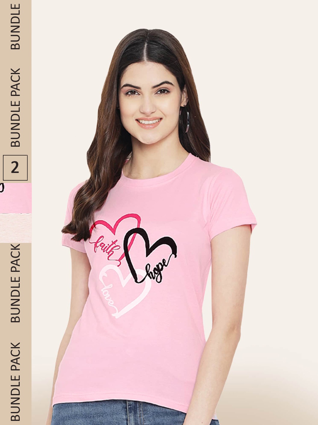 

BAESD Pack Of 2 Printed Cotton T-shirts, Pink