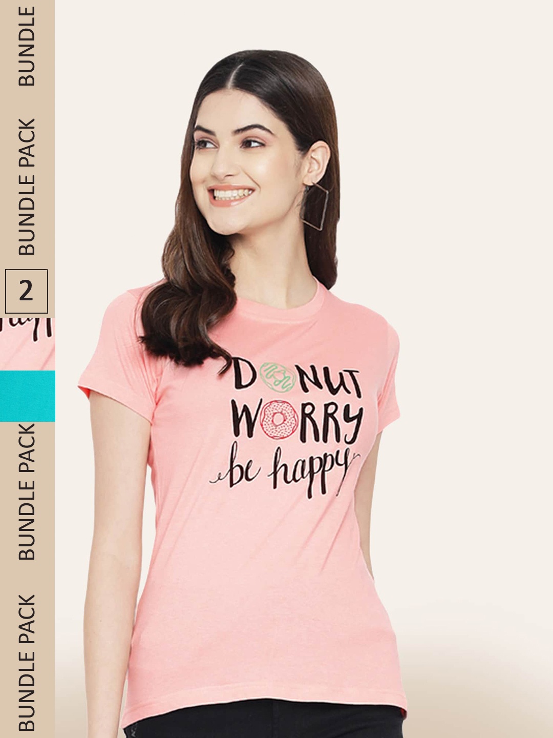 

BAESD Pack Of 2 Printed Cotton T-shirt, Pink