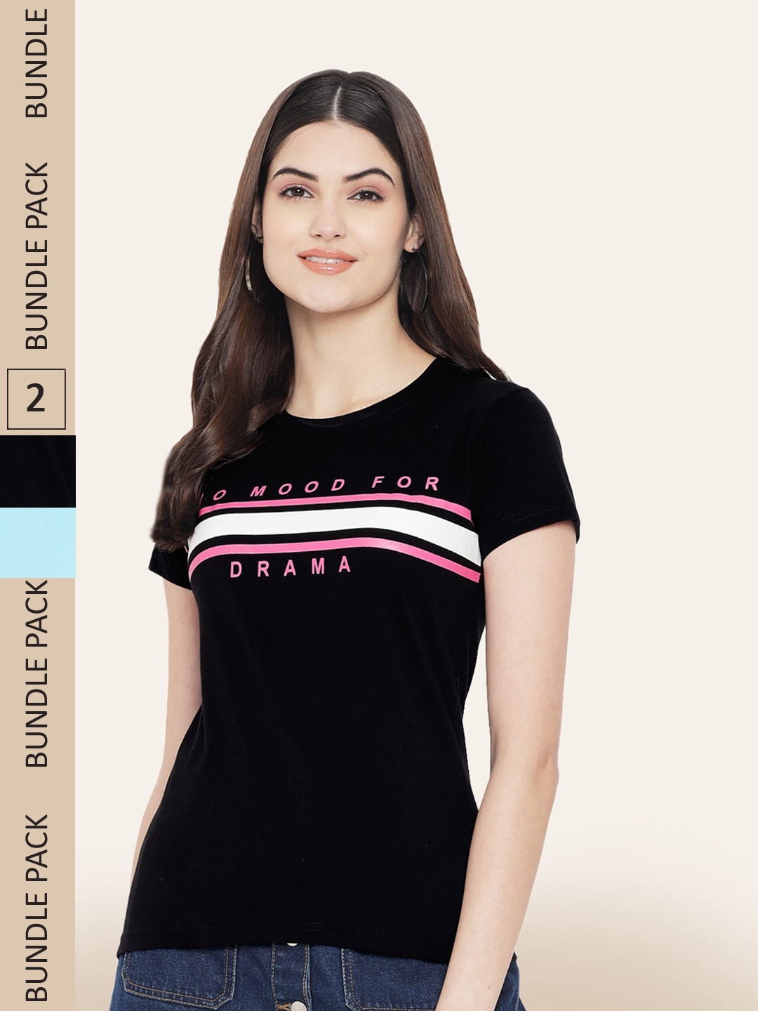 

BAESD Pack Of 2 Printed Round Neck Cotton T-Shirts, Black