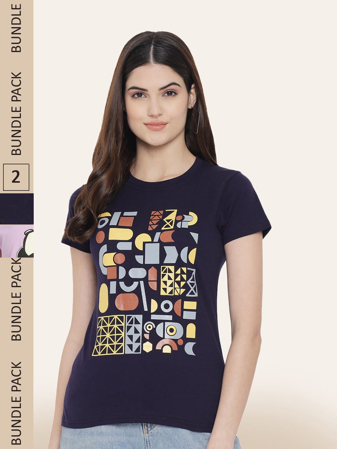 

BAESD Pack of 2 Printed Cotton T-shirts, Navy blue