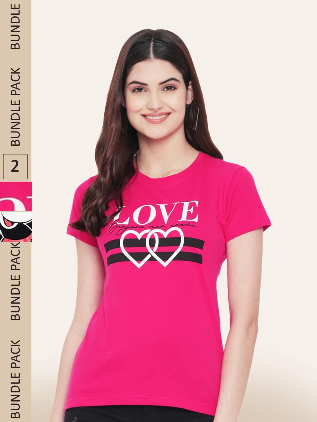 

BAESD Pack of 2 Graphic Printed Cotton T-shirts, Pink