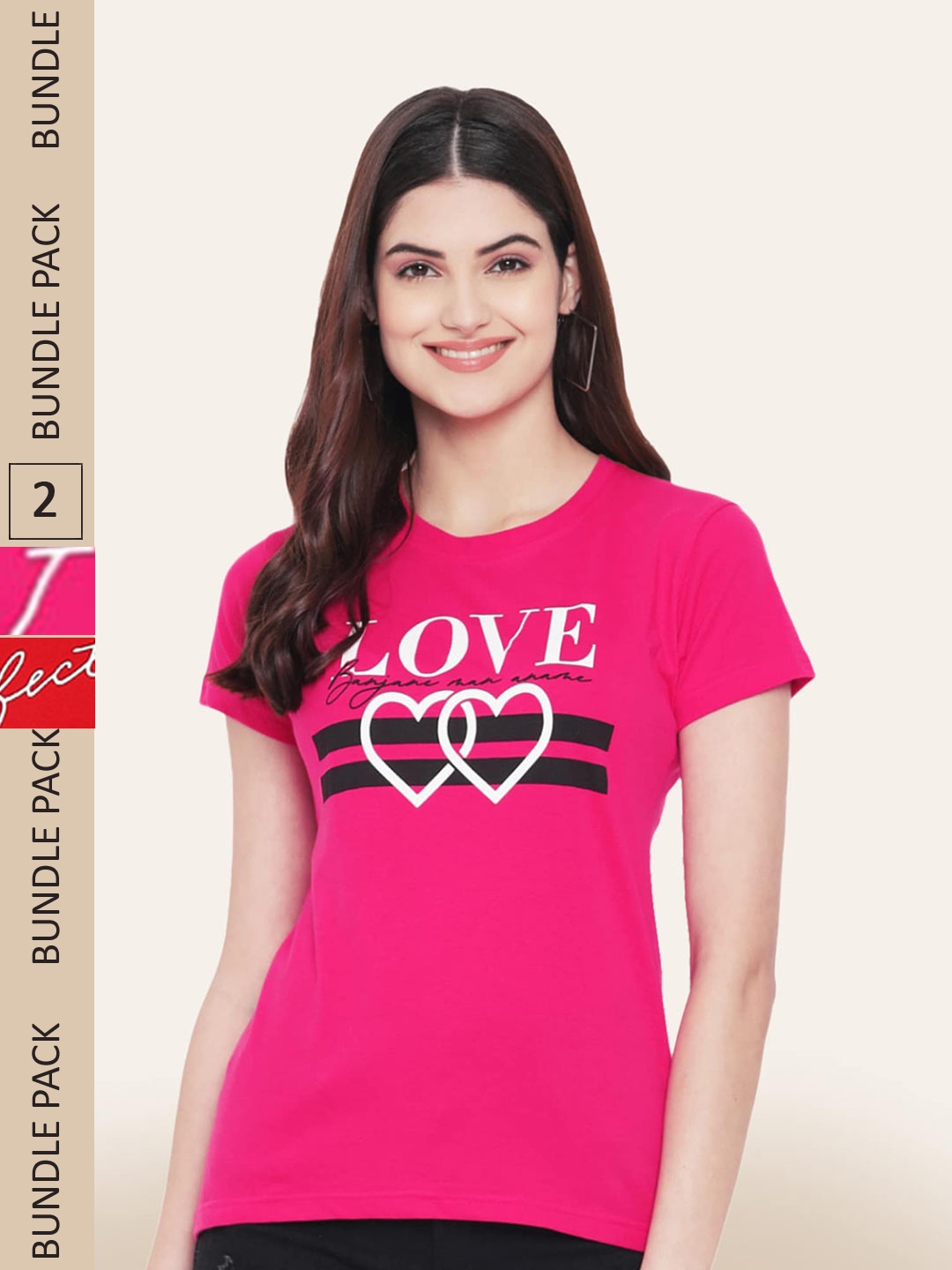 BAESD Pack Of 2 Typography Printed Cotton T-shirts, Pink