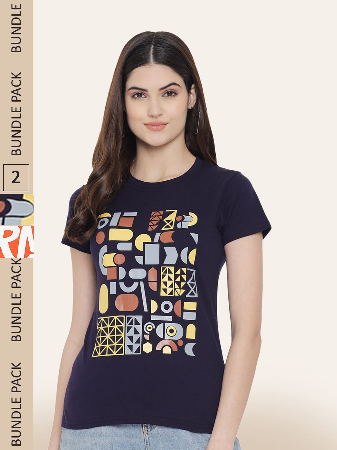 

BAESD Pack Of 2 Printed Cotton T-shirts, Navy blue