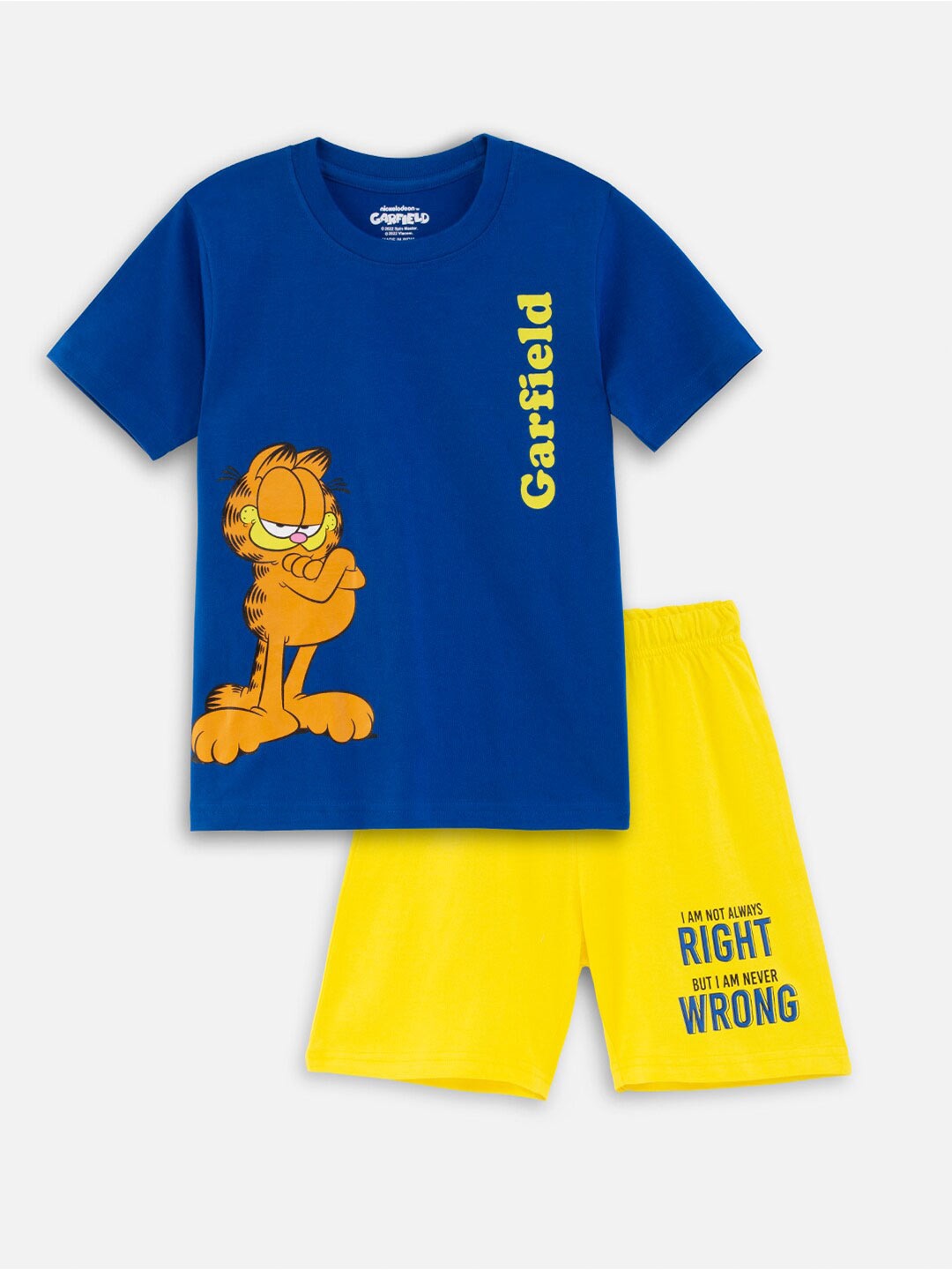

Nap Chief Kids Typography Garfield Printed Pure Cotton T-shirt with Shorts, Blue
