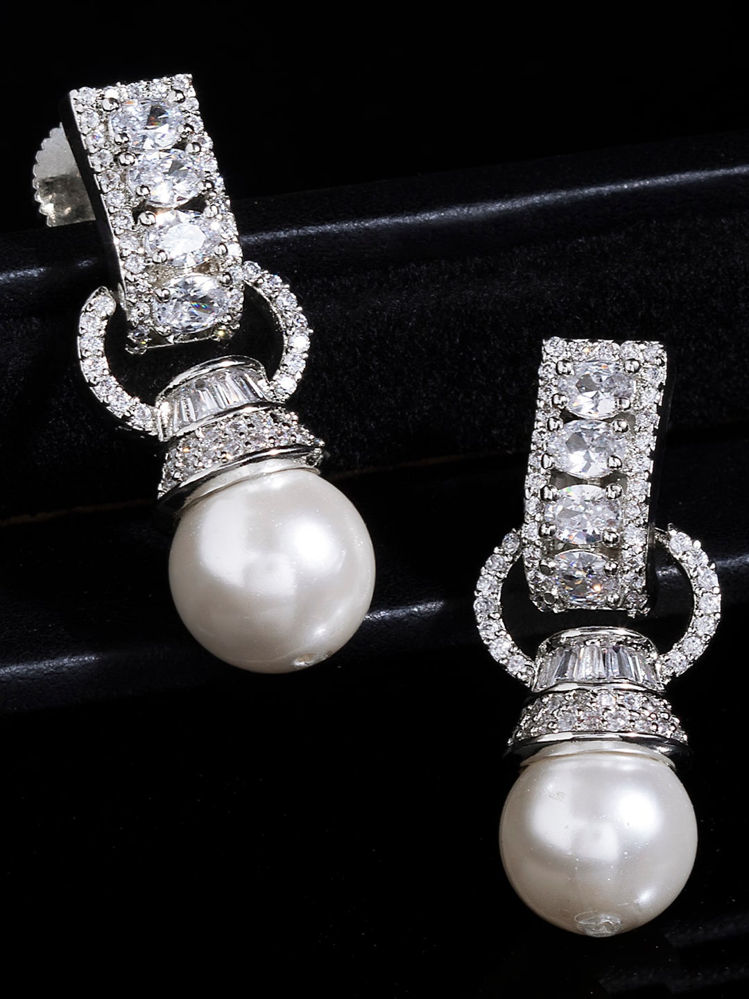 

Alamod Silver-Plated Contemporary Cubic Zirconia Drop Earrings