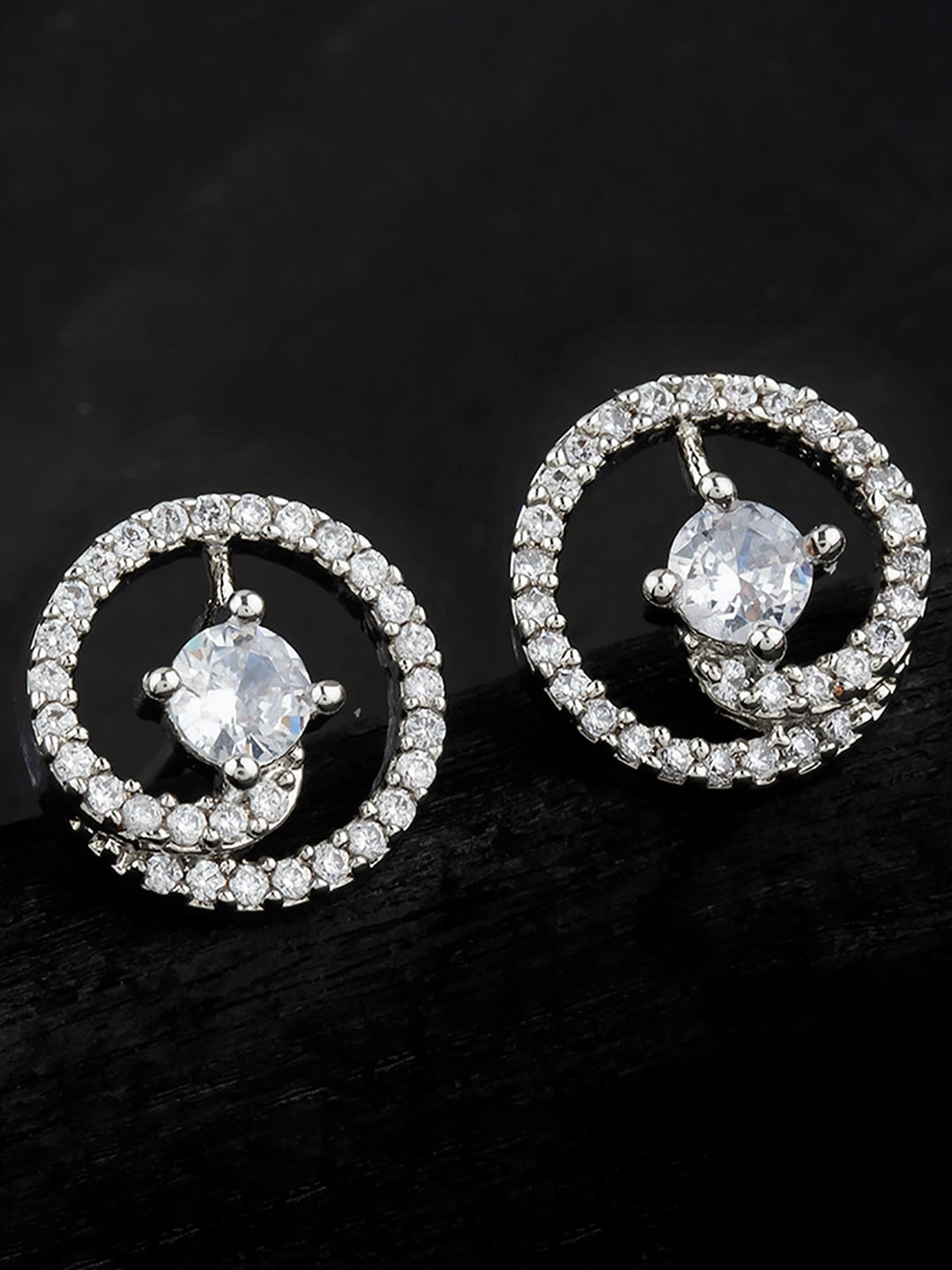 

Alamod Silver-Plated Circular Cubic Zirconia Studs Earrings