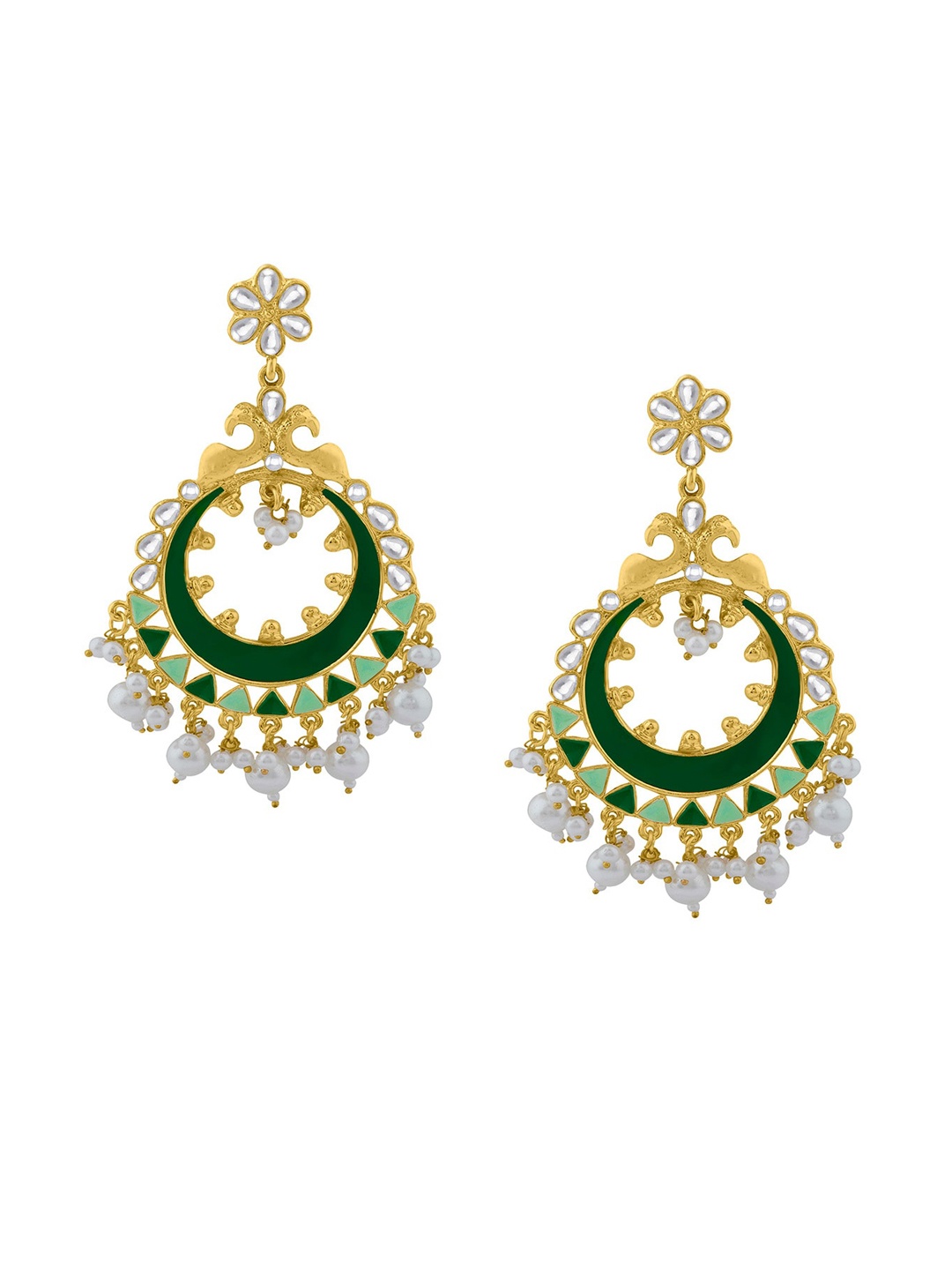 

Alamod Gold-Plated Circular Kundan & Beaded Chandbalis