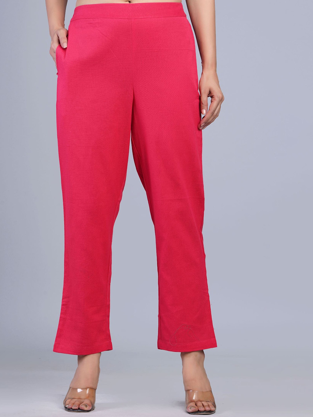 

The Kurta Express Women Mid-Rise Pleated Cotton Trousers, Fuchsia