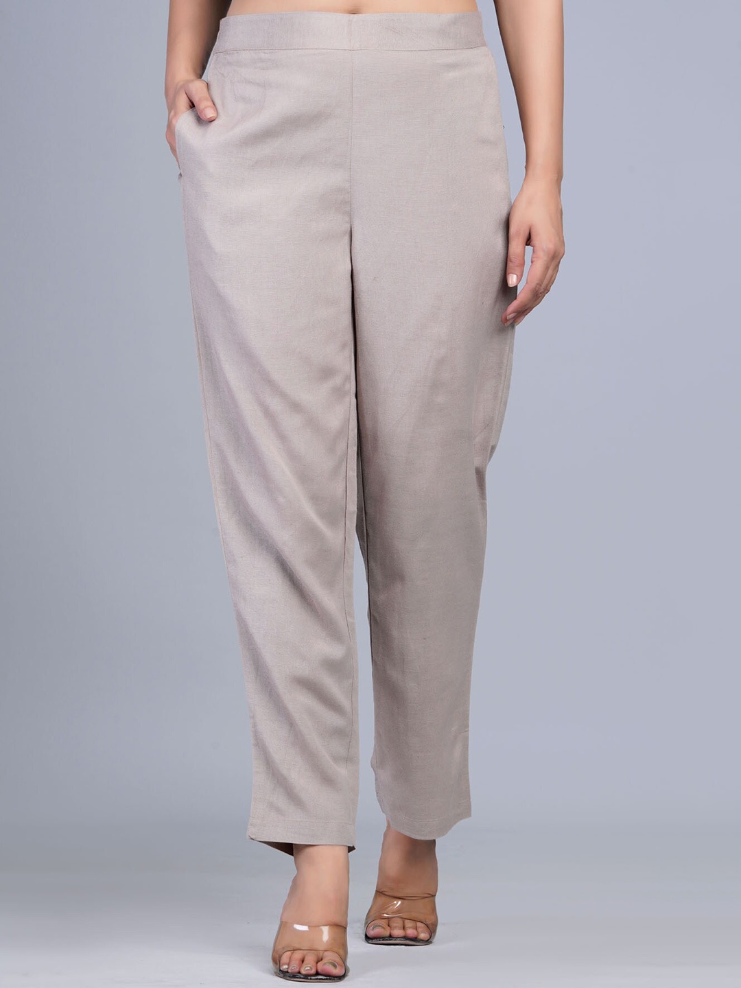 

The Kurta Express Women Mid-Rise Cotton Trousere, Beige