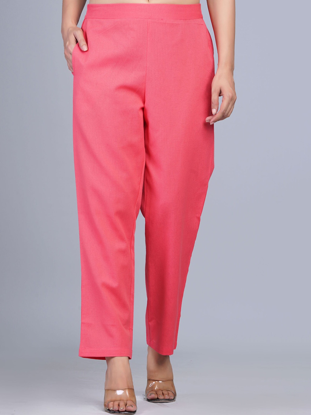 

The Kurta Express Women Mid-Rise Pleated Trousers, Pink