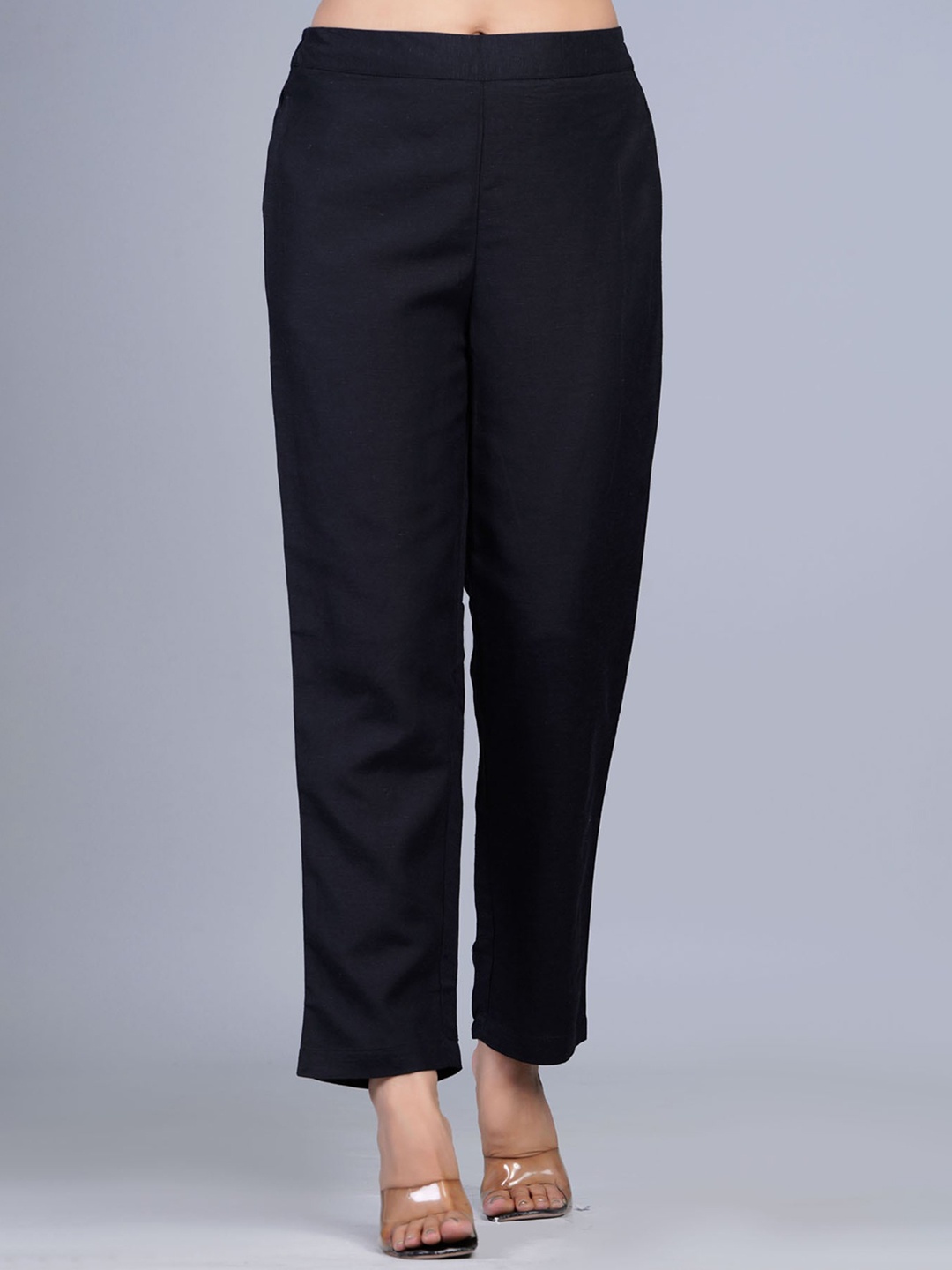

The Kurta Express Women Mid-Rise Pleated Cotton Trousers, Black