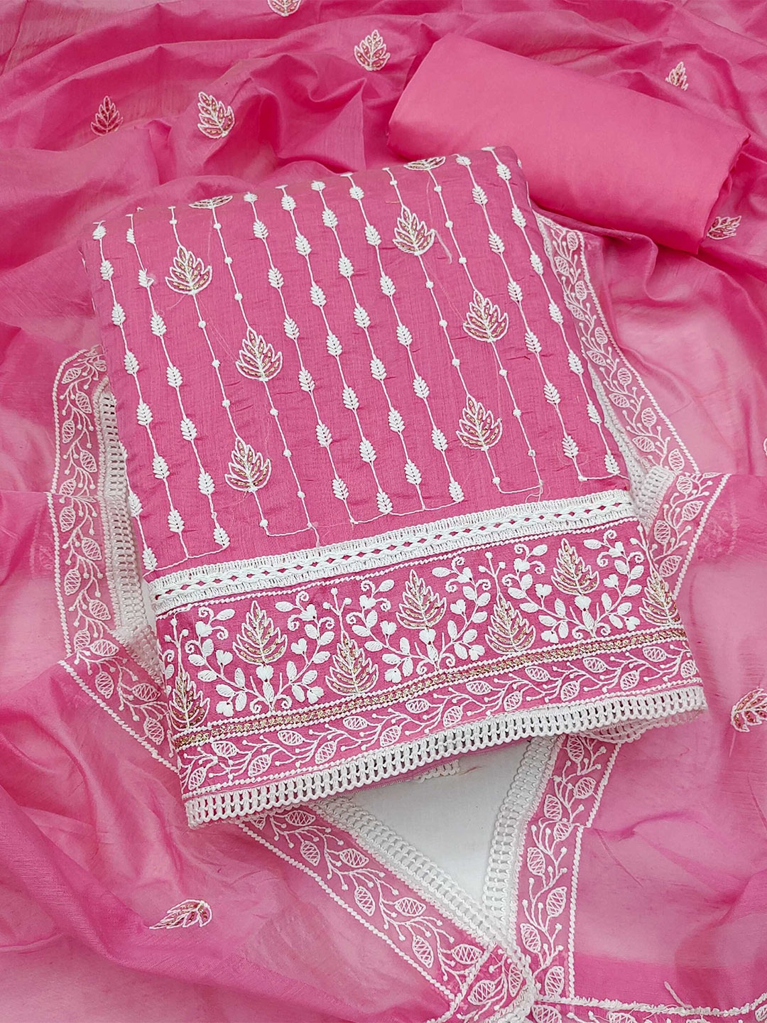 

KALINI Pink & White Embroidered Unstitched Dress Material