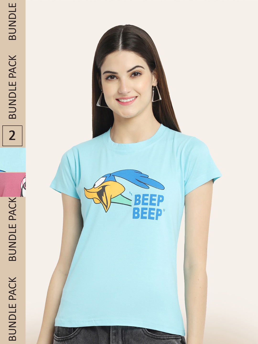 BAESD Pack Of 2 Printed Cotton T-shirts, Turquoise blue