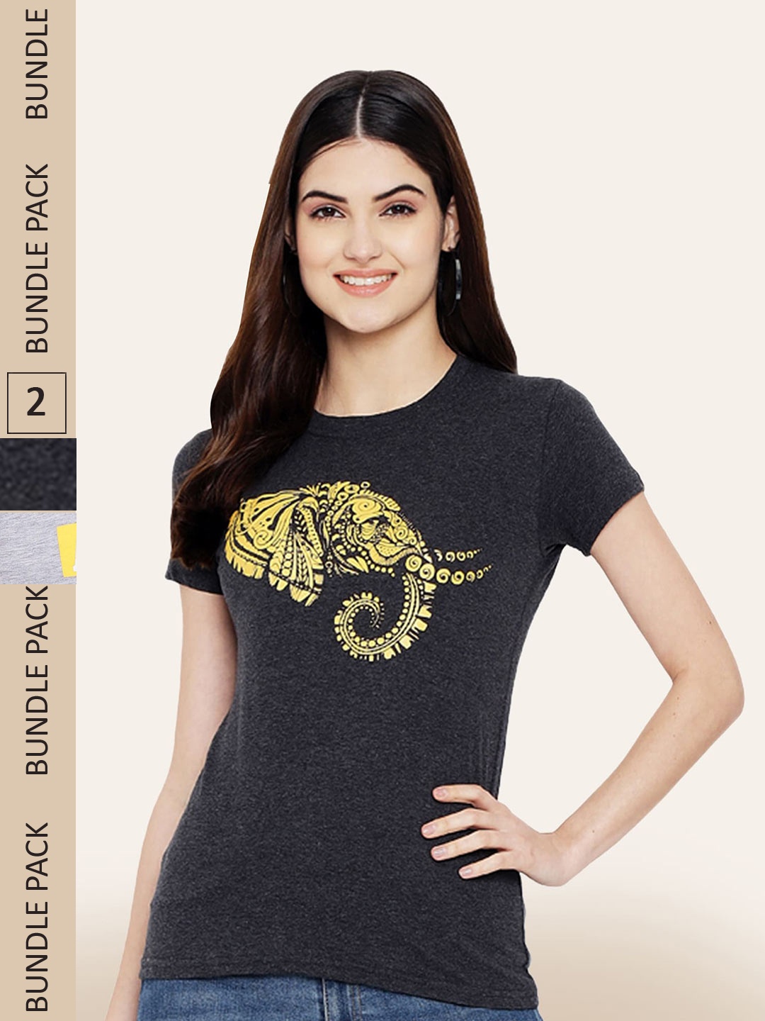 BAESD Pack Of 2 Printed Typography Printed Cotton T-shirt, Charcoal