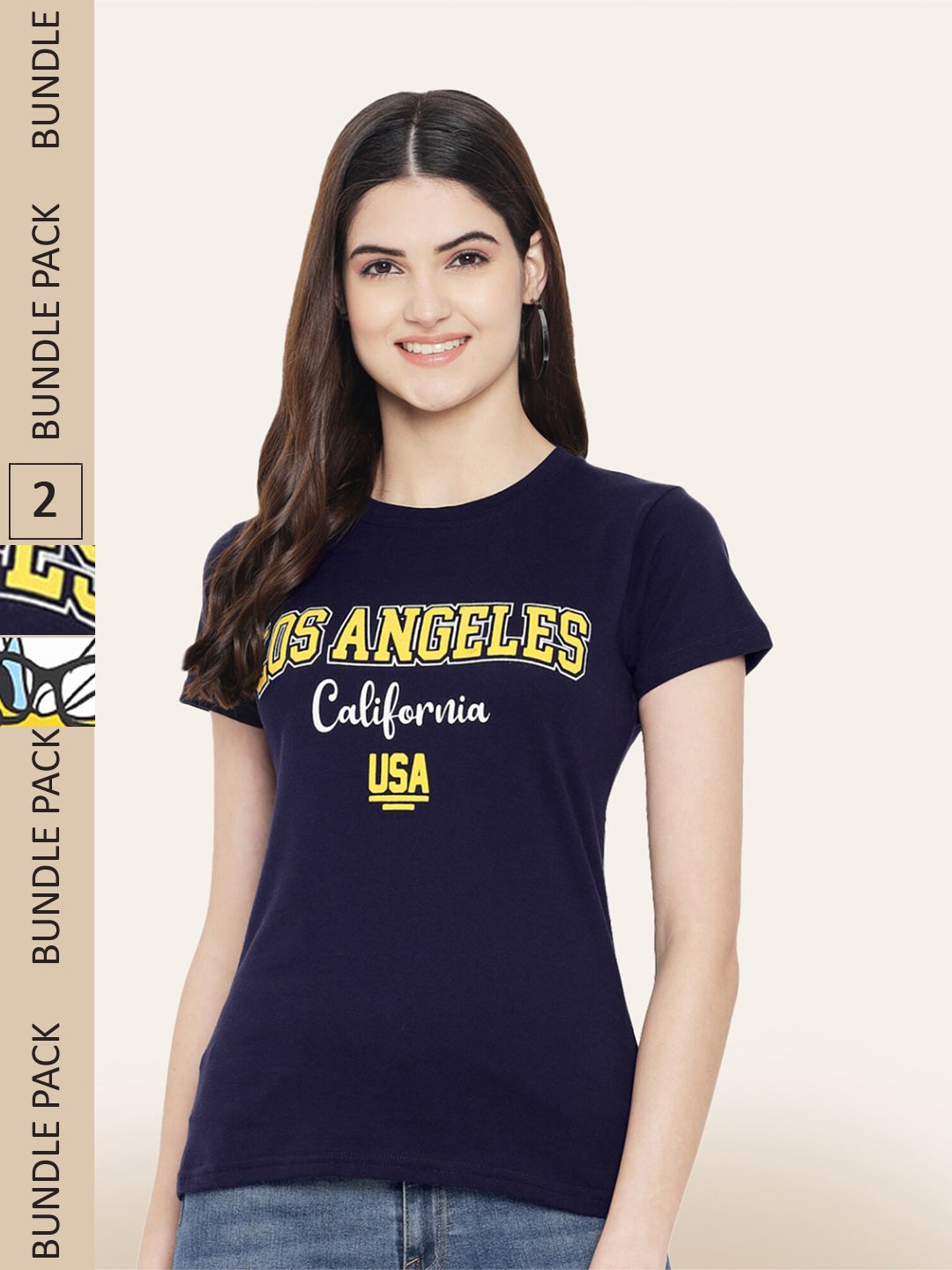 

BAESD Pack of 2 Typography Printed Cotton T-shirts, Navy blue