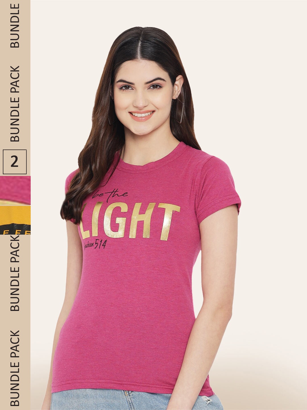 

BAESD Pack Of 2 Typography Printed Cotton T-shirts, Pink
