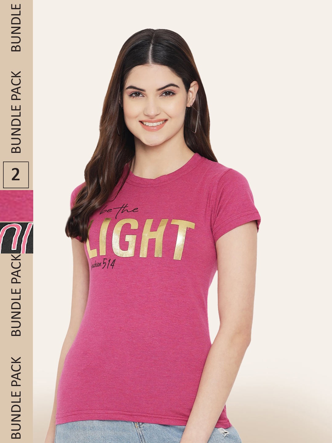 

BAESD Pack Of 2 Typography Printed Cotton T-shirt, Pink