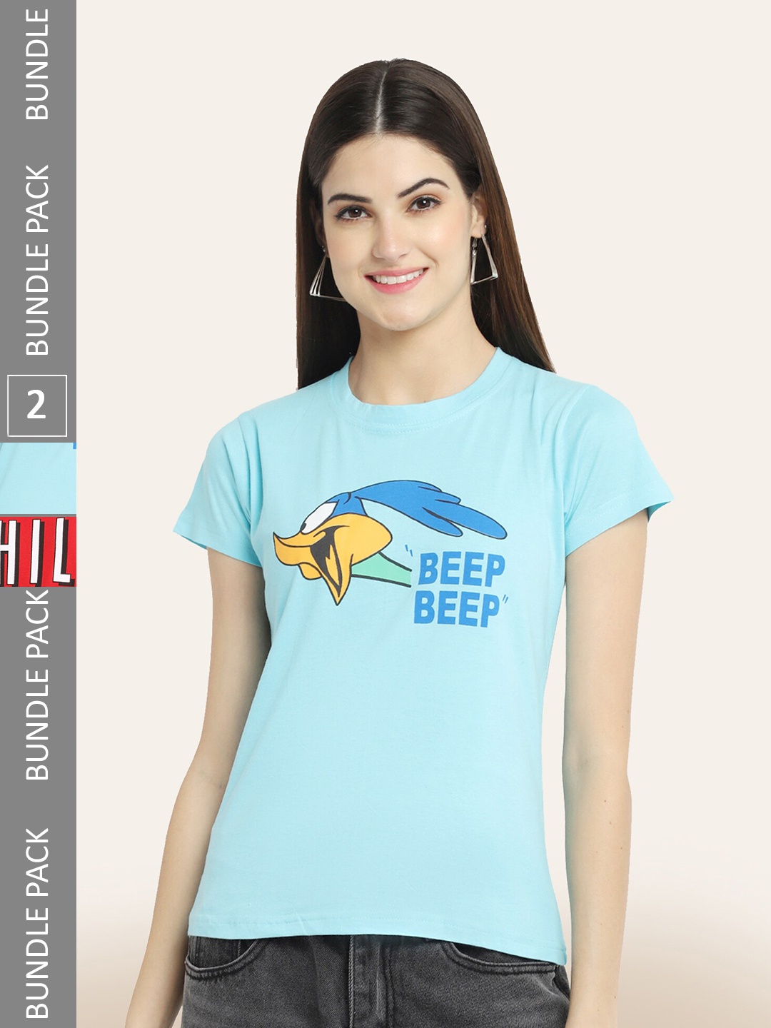 

BAESD Pack Of 2 Printed Typography Printed Cotton T-shirt, Blue