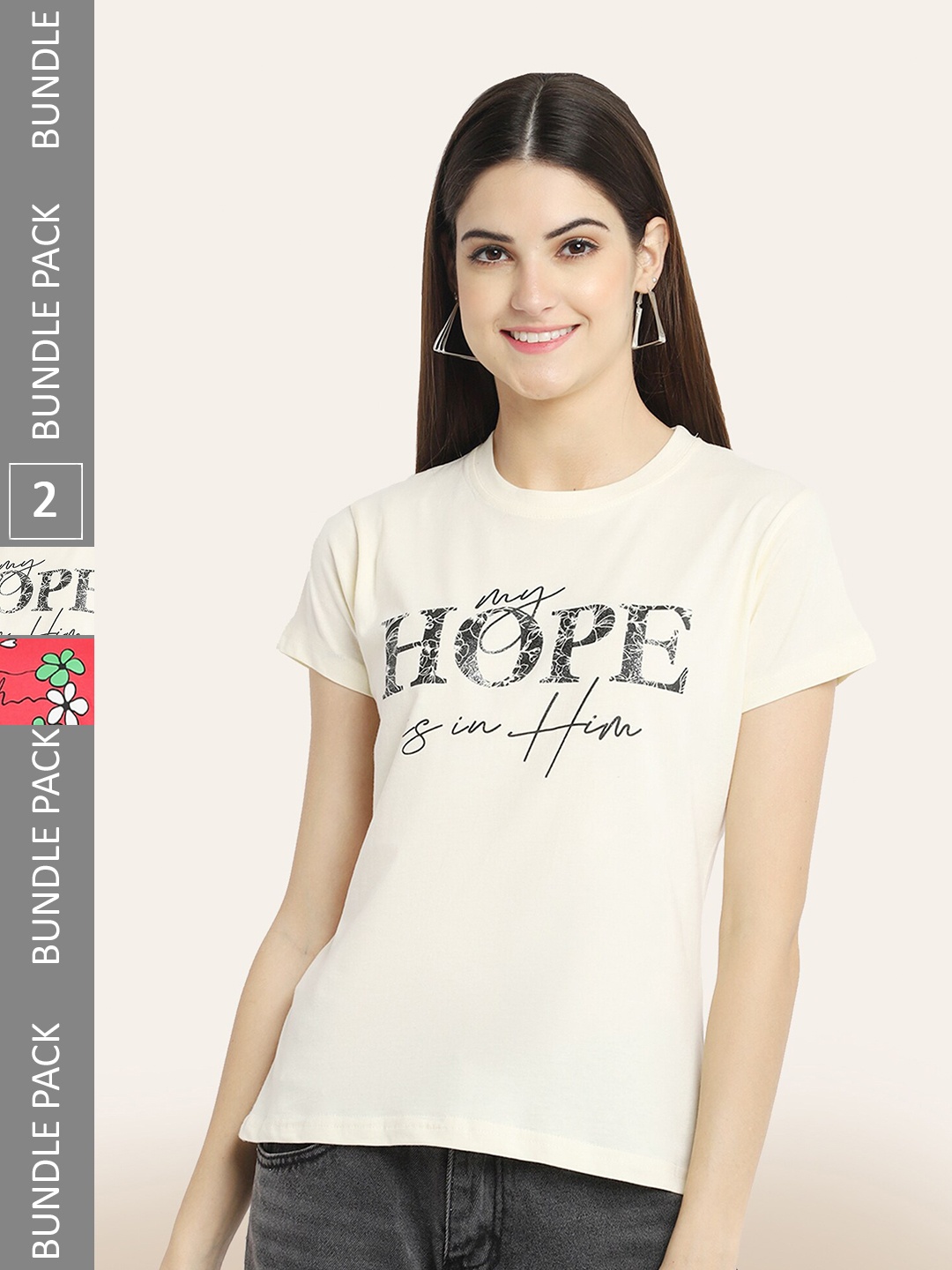 

BAESD Pack of 2 Typography Printed T-Shirts, Beige