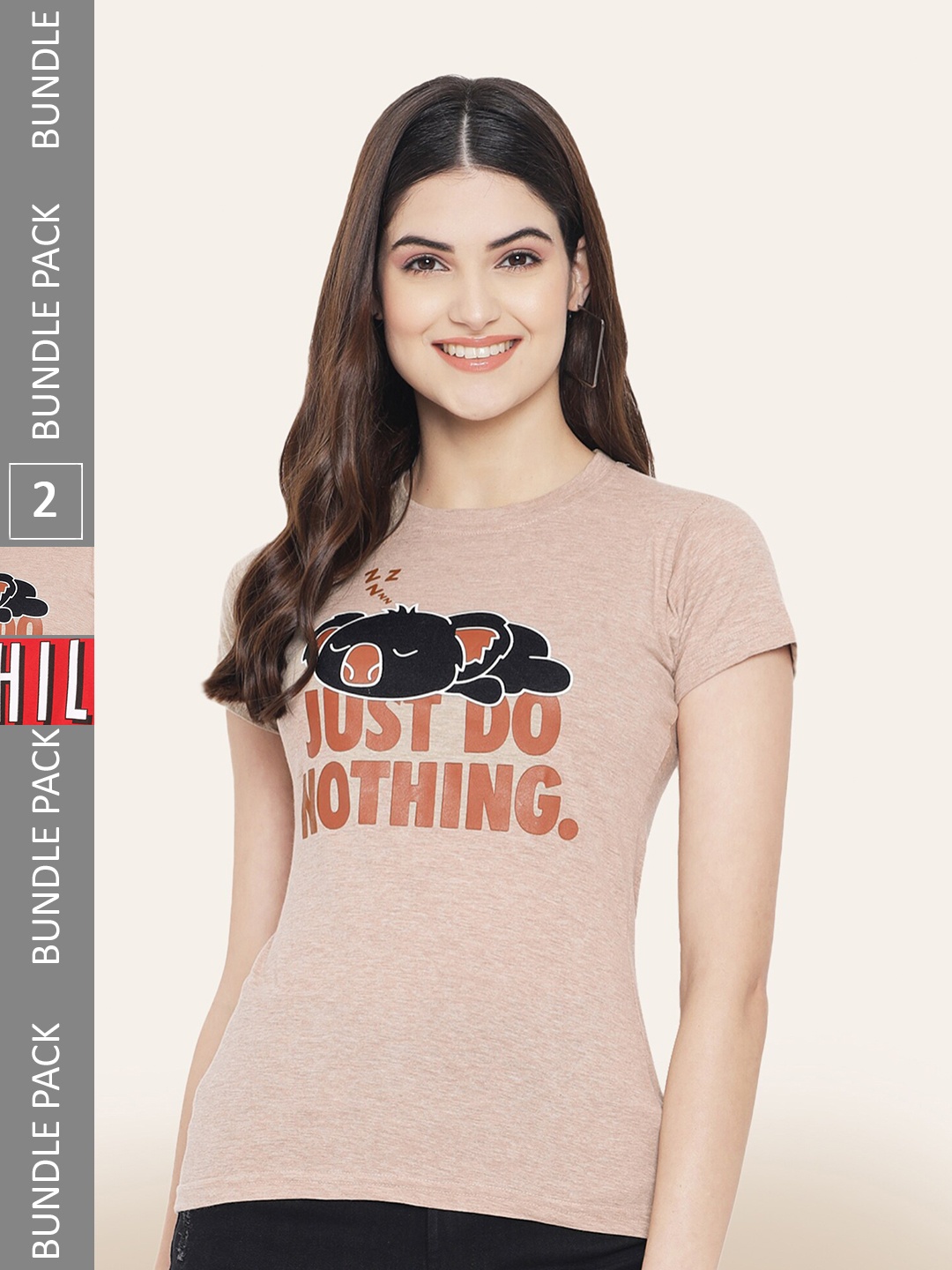 

BAESD Pack Of 2 Typography Printed Cotton T-shirt, Beige
