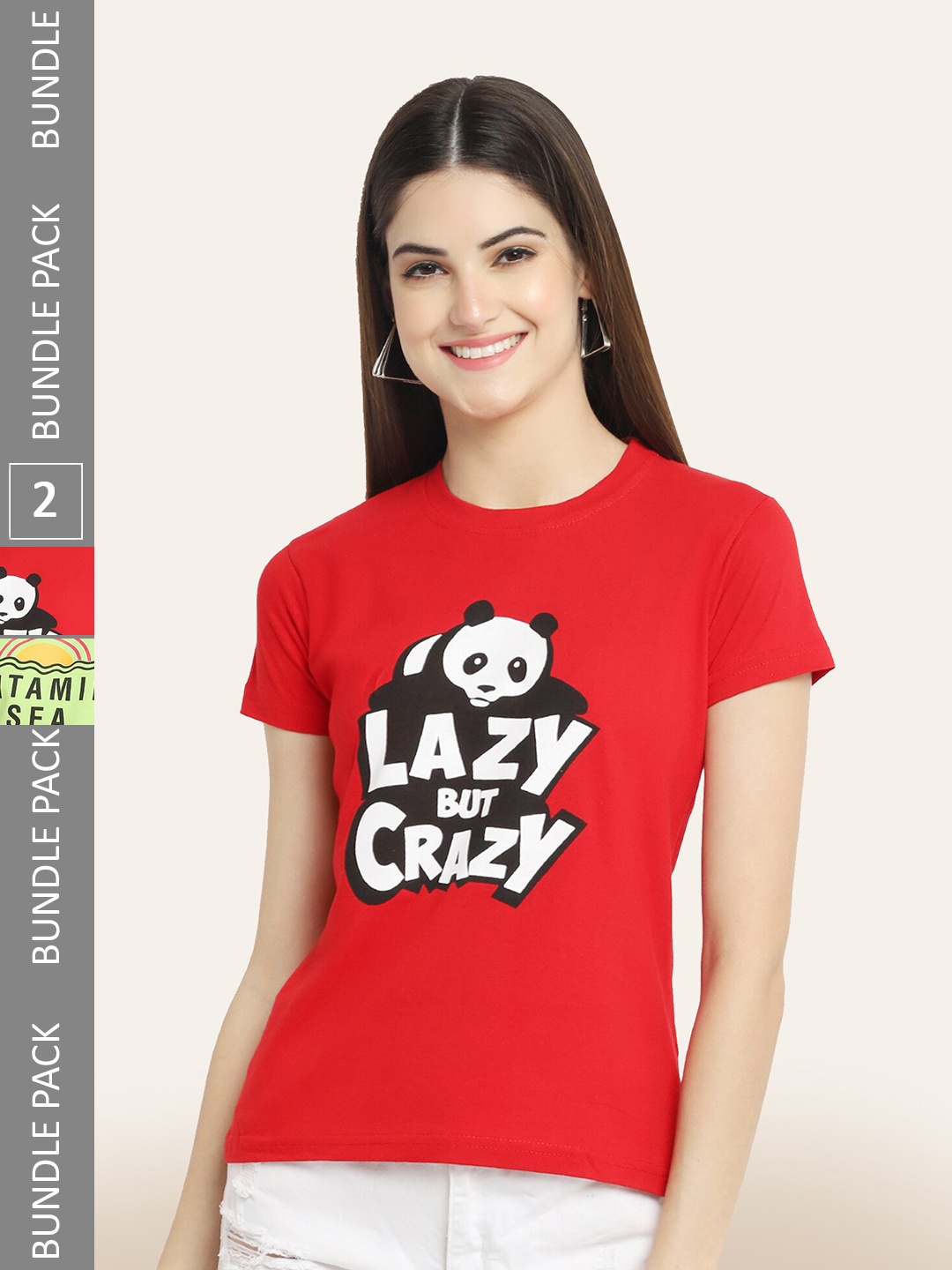 BAESD Pack of 2 Typography Printed T-Shirts, Red