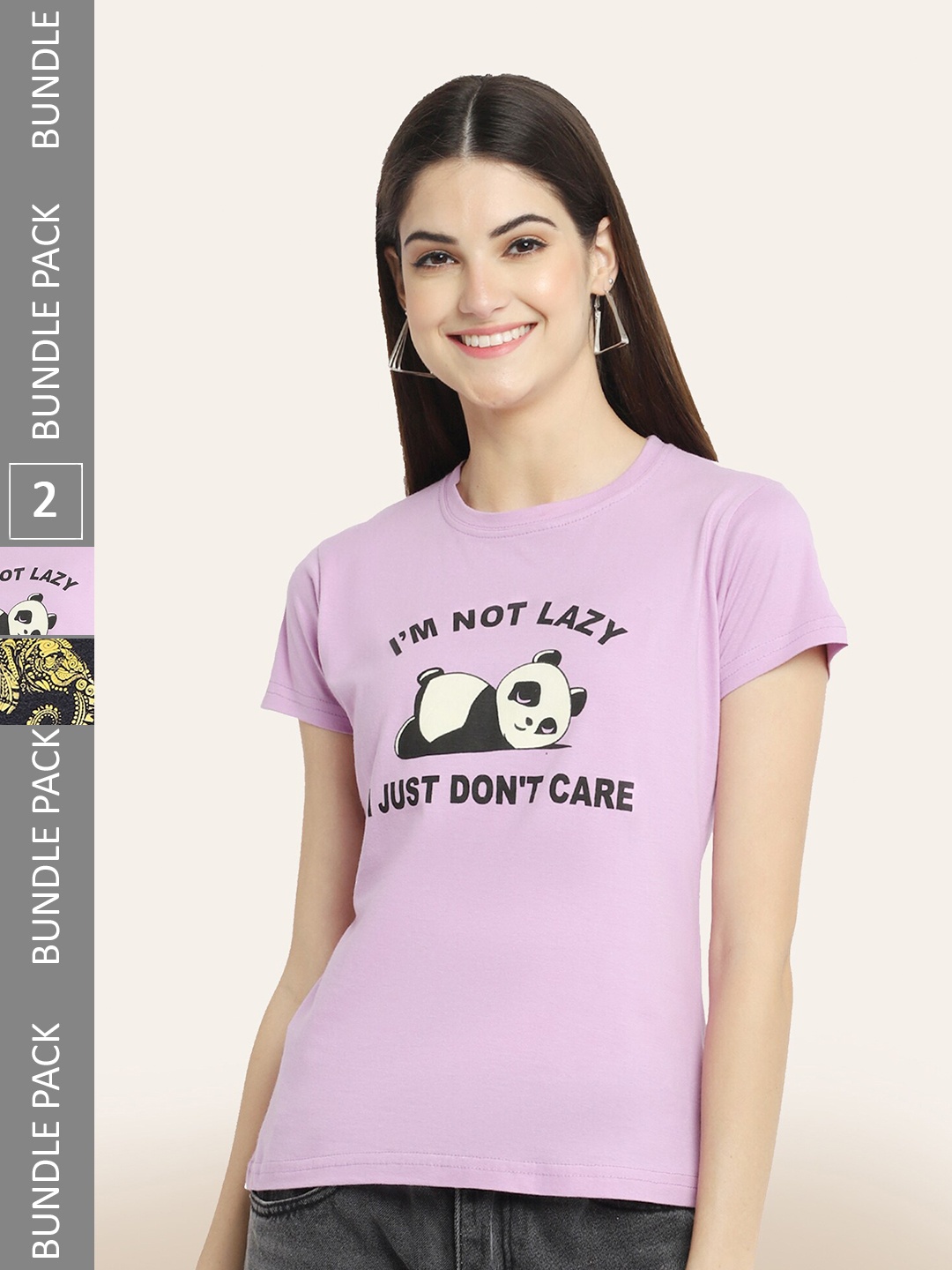 BAESD Pack Of 2 Printed Cotton T-shirt, Lavender