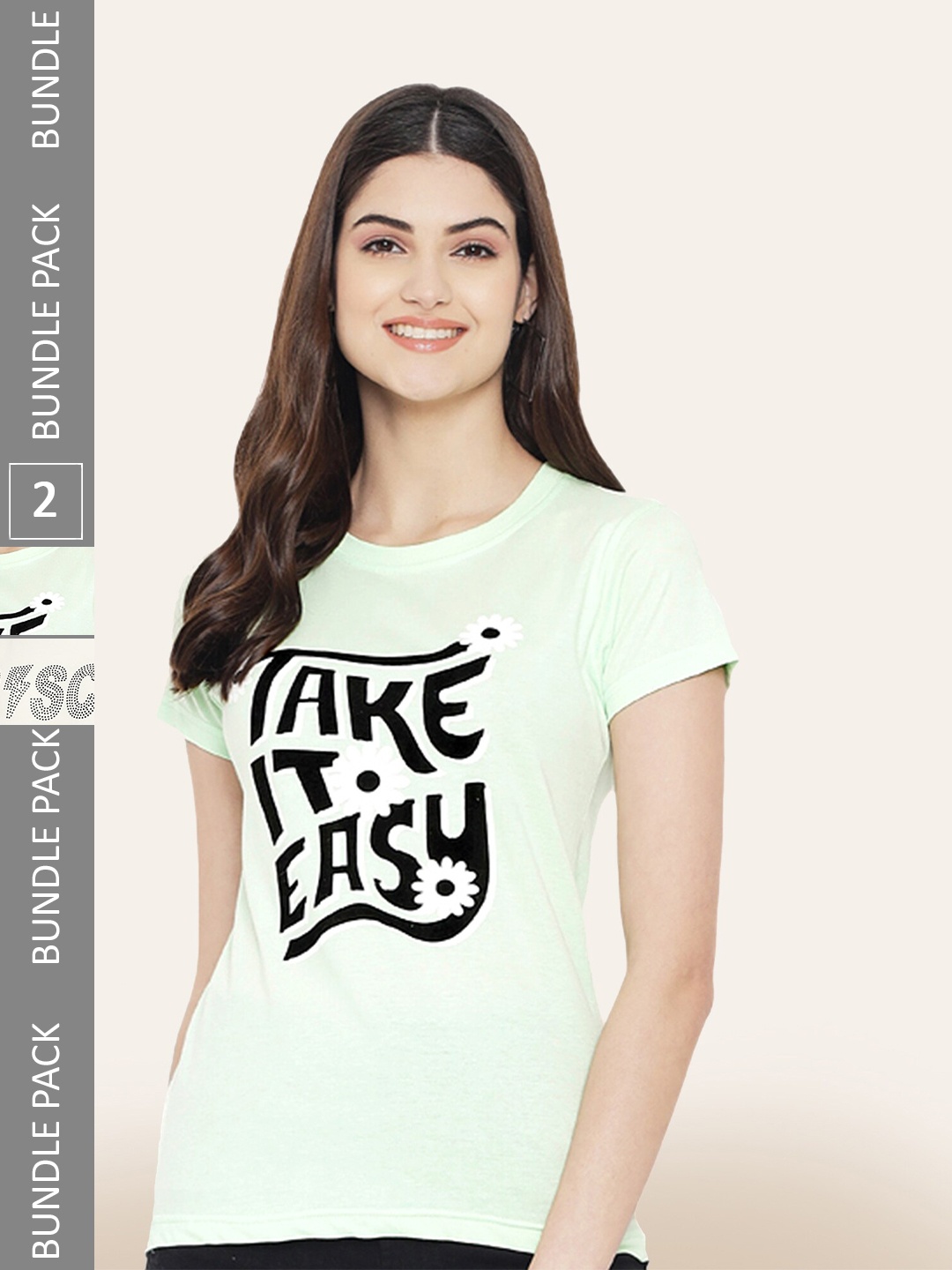

BAESD Pack Of 2 Typography Printed Cotton T-shirt, Lime green