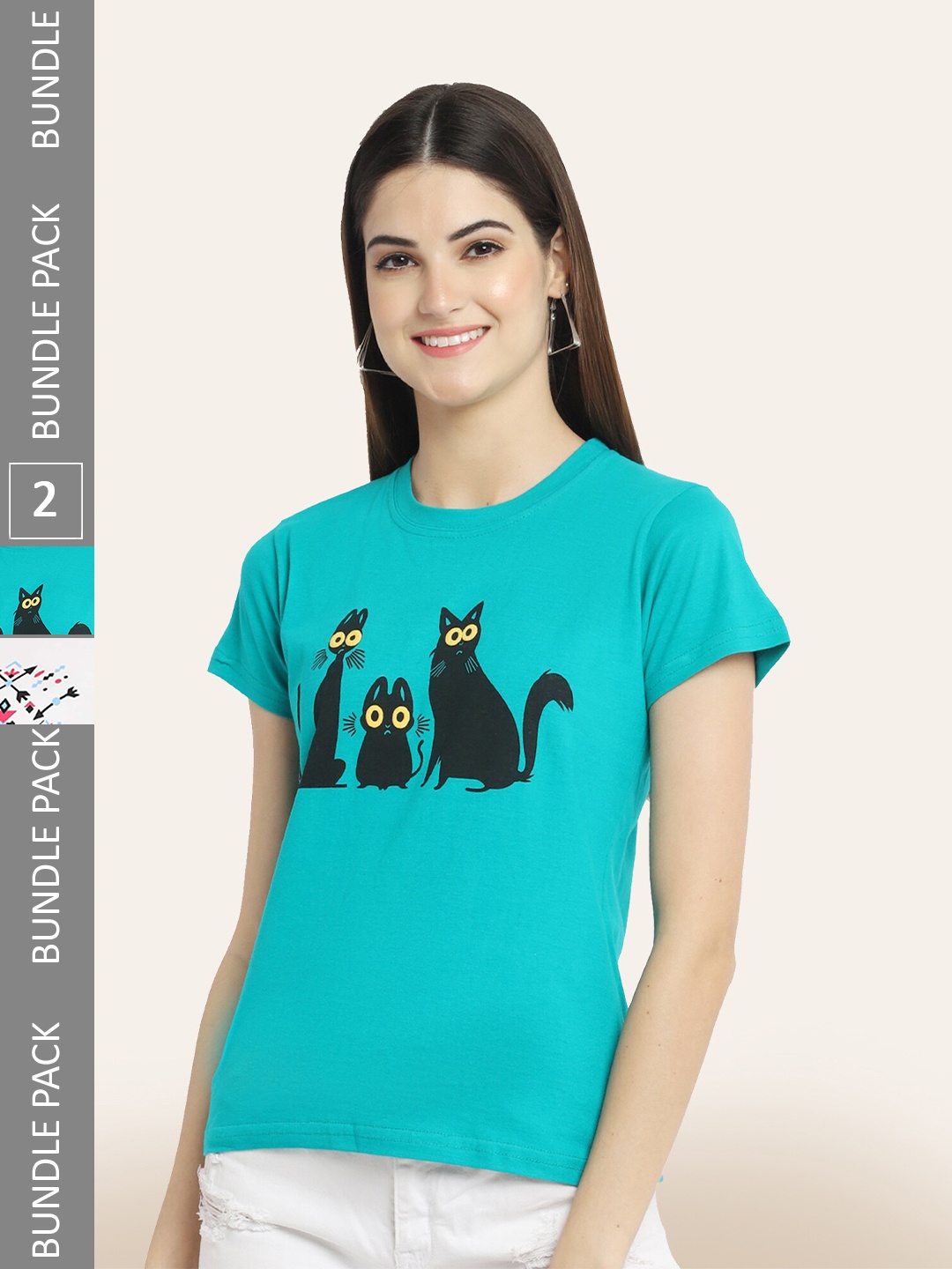 

BAESD Pack Of 2 Printed Round Neck Cotton T-Shirts, Turquoise blue