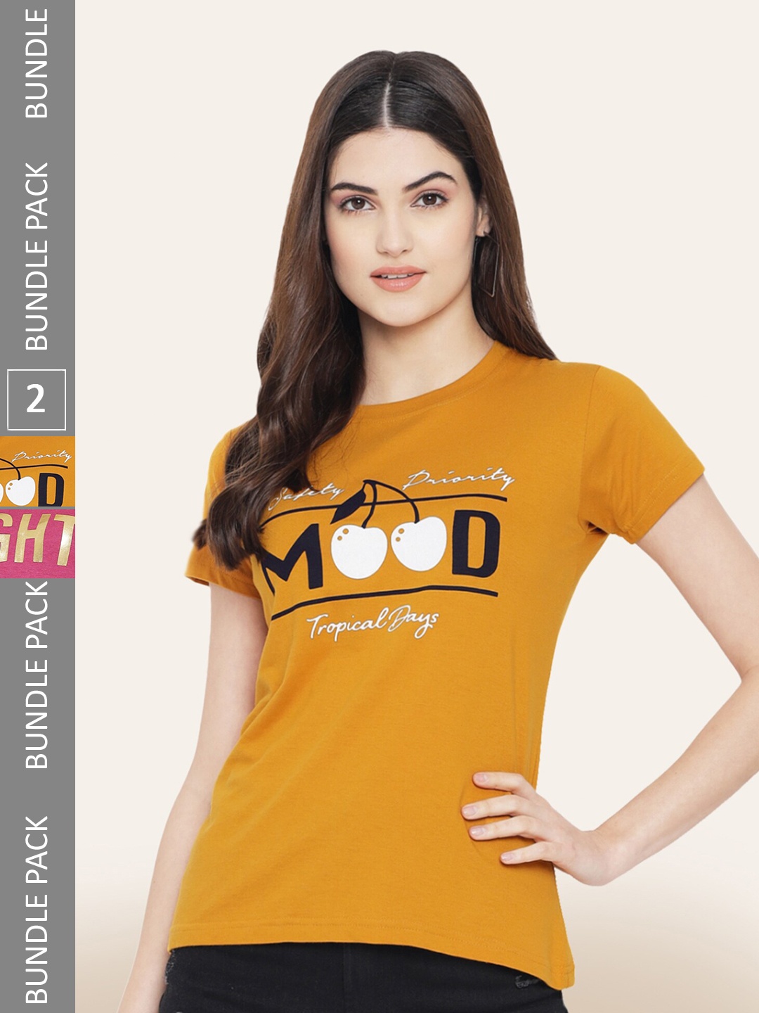 

BAESD Pack Of 2 Graphic Printed Short Sleeves Cotton T-shirt, Mustard