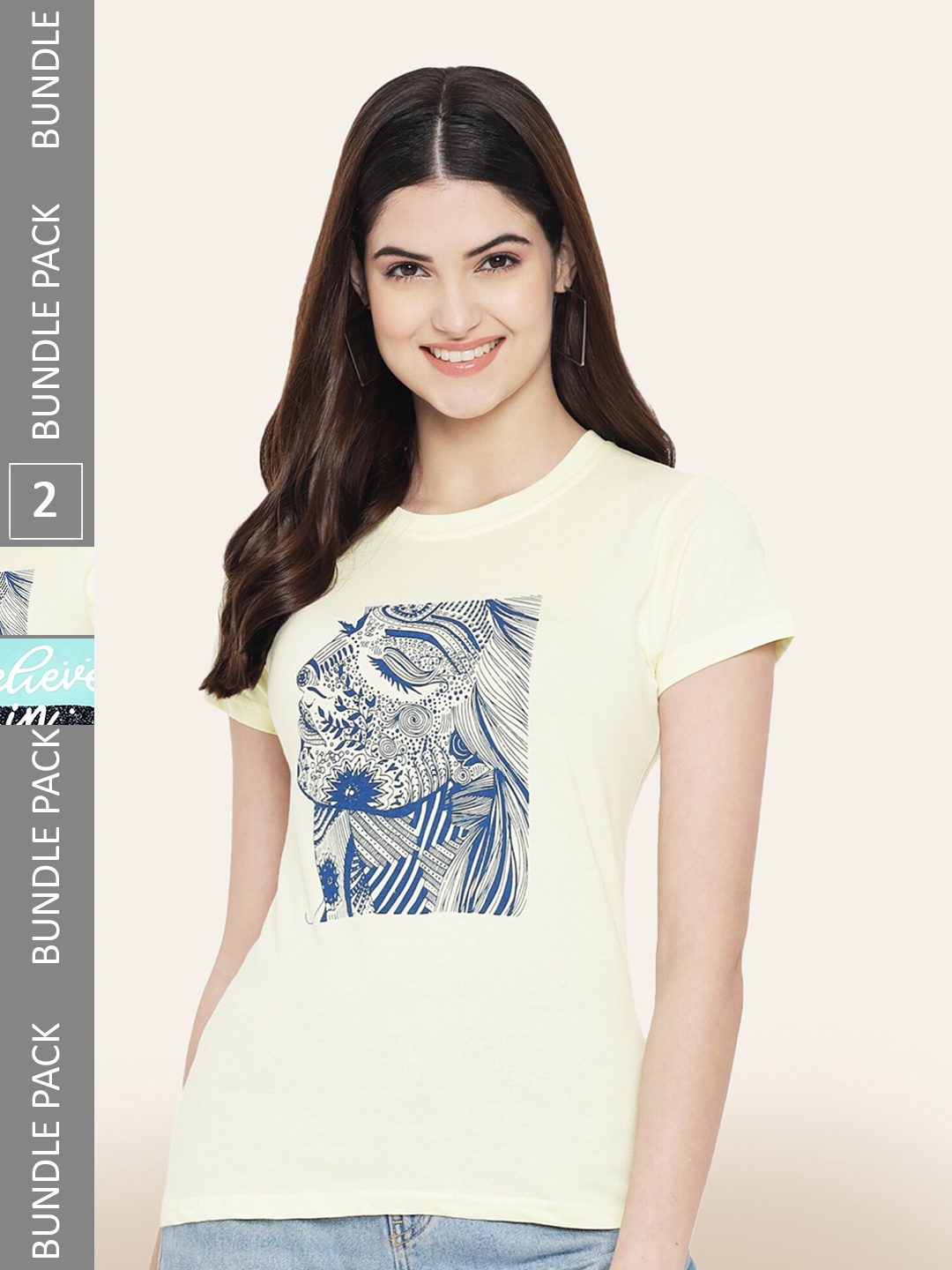 

BAESD Pack Of 2 Typography Printed Casual Cotton T-shirts, Yellow