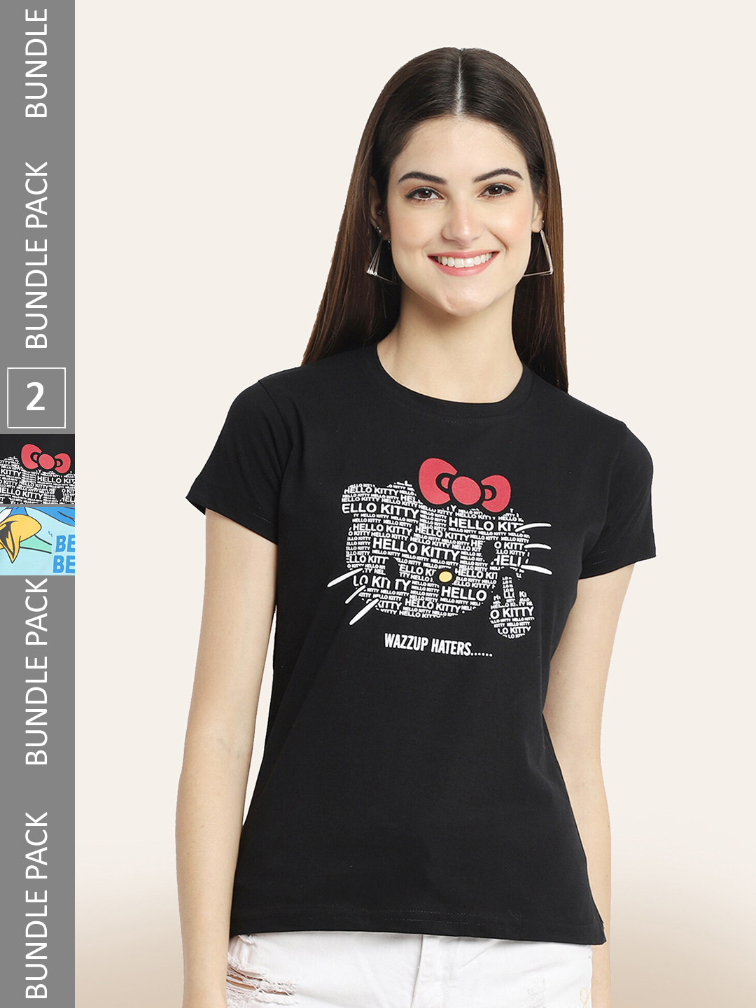

BAESD Pack Of 2 Typography Printed Cotton T-shirt, Black