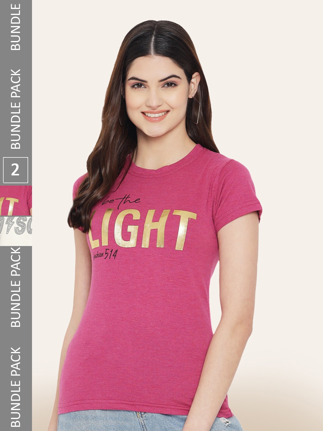 

BAESD Pack Of 2 Typography Printed Cotton T-shirt, Pink