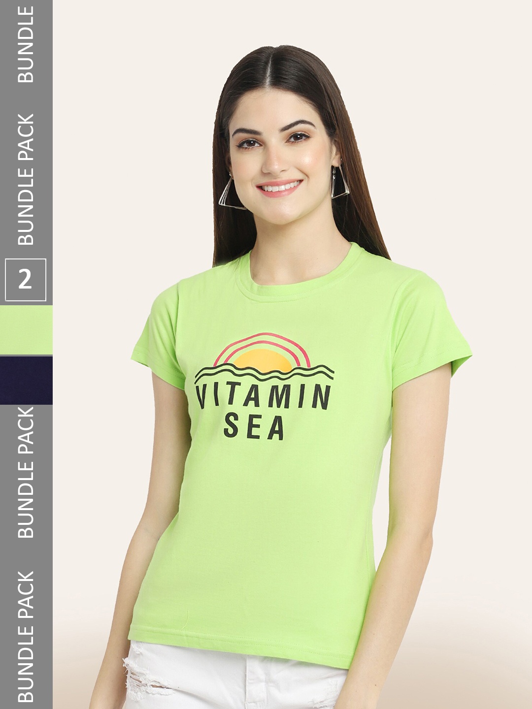 

BAESD Pack Of 2 Printed Cotton T-shirt, Fluorescent green