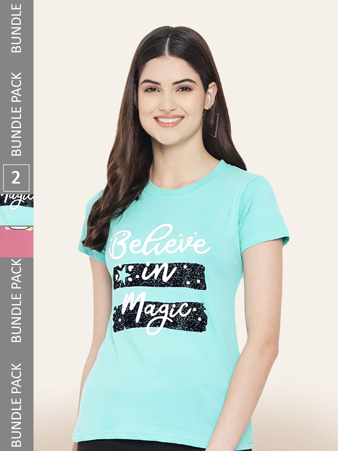 

BAESD Pack Of 2 Printed Cotton T-shirt, Turquoise blue