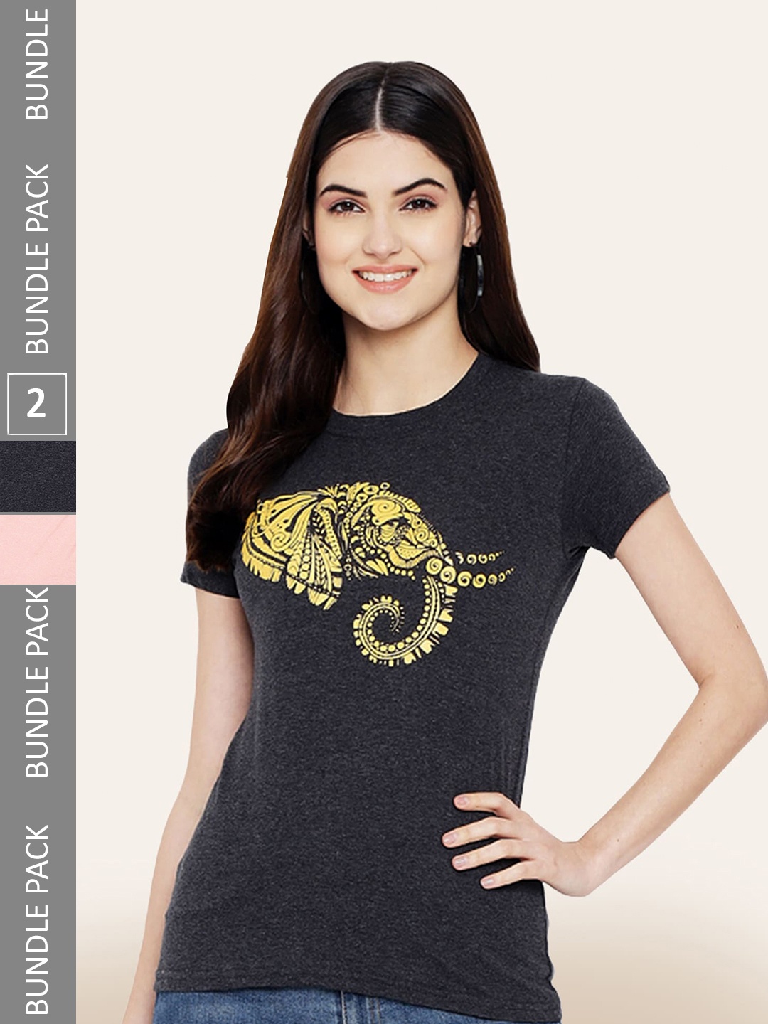 

BAESD Pack Of 2 Printed Cotton T-shirt, Black
