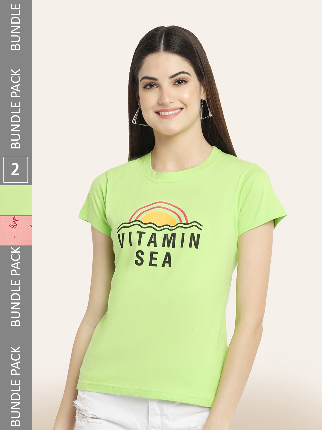 

BAESD Pack of 2 Typography Printed Cotton T-shirt, Fluorescent green