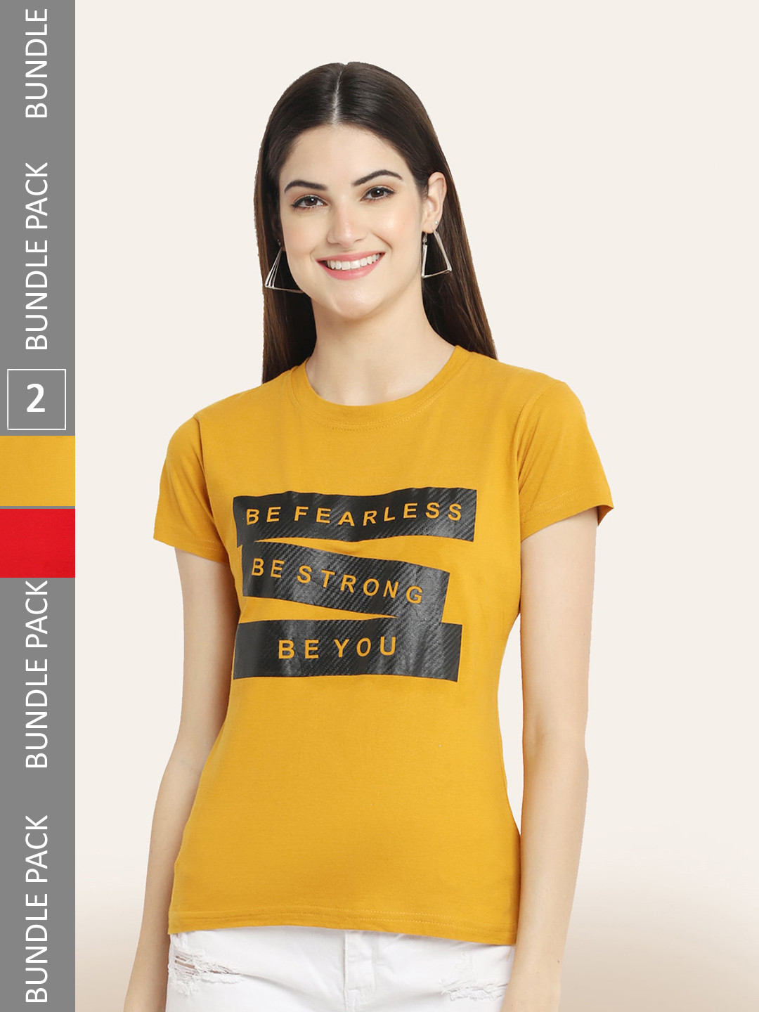 

BAESD Pack Of 2 Typography Printed Cotton T-shirt, Mustard