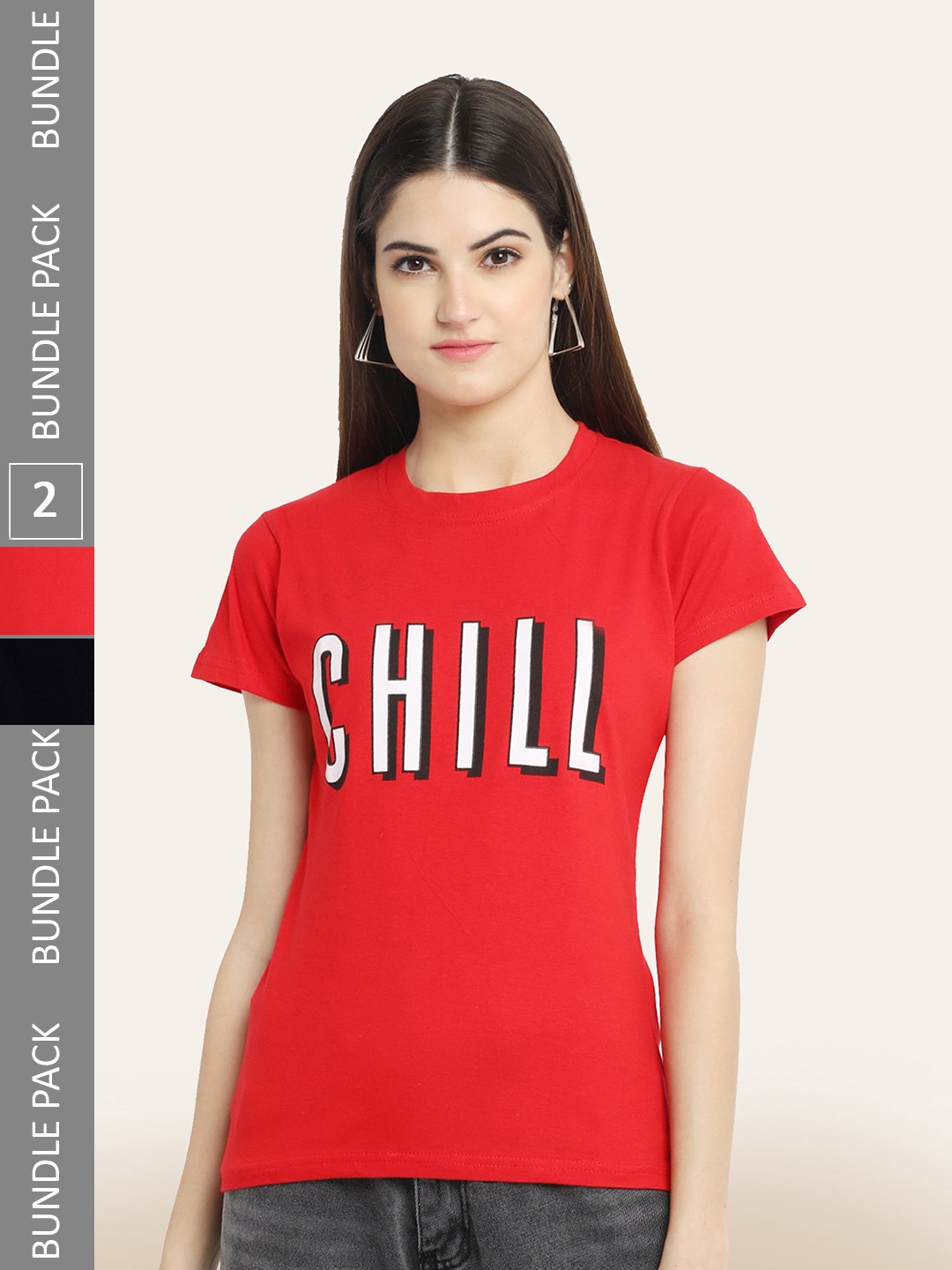 

BAESD Pack Of 2 Printed Cotton T-shirt, Red