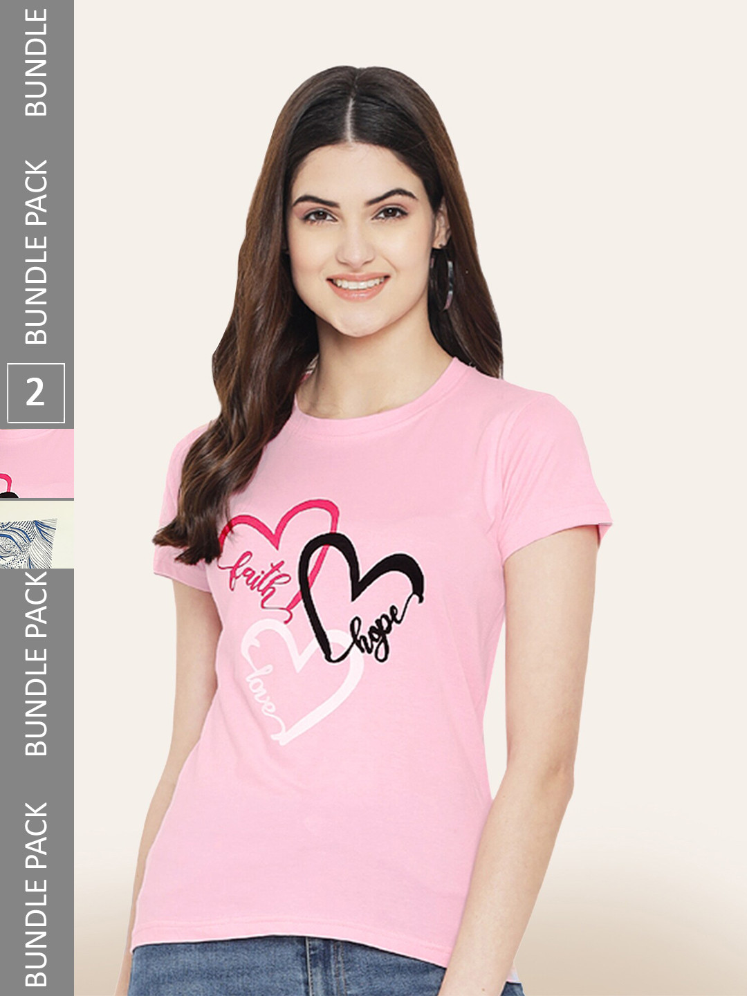 

BAESD Pack Of 2 Printed Cotton T-shirt, Pink