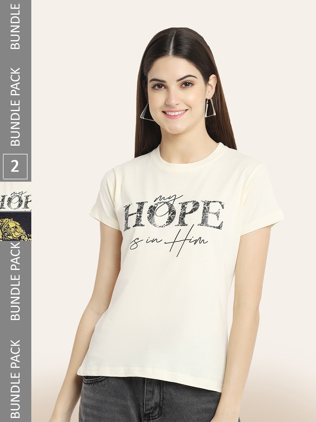 

BAESD Pack Of 2 Printed Casual Cotton T-shirts, Off white