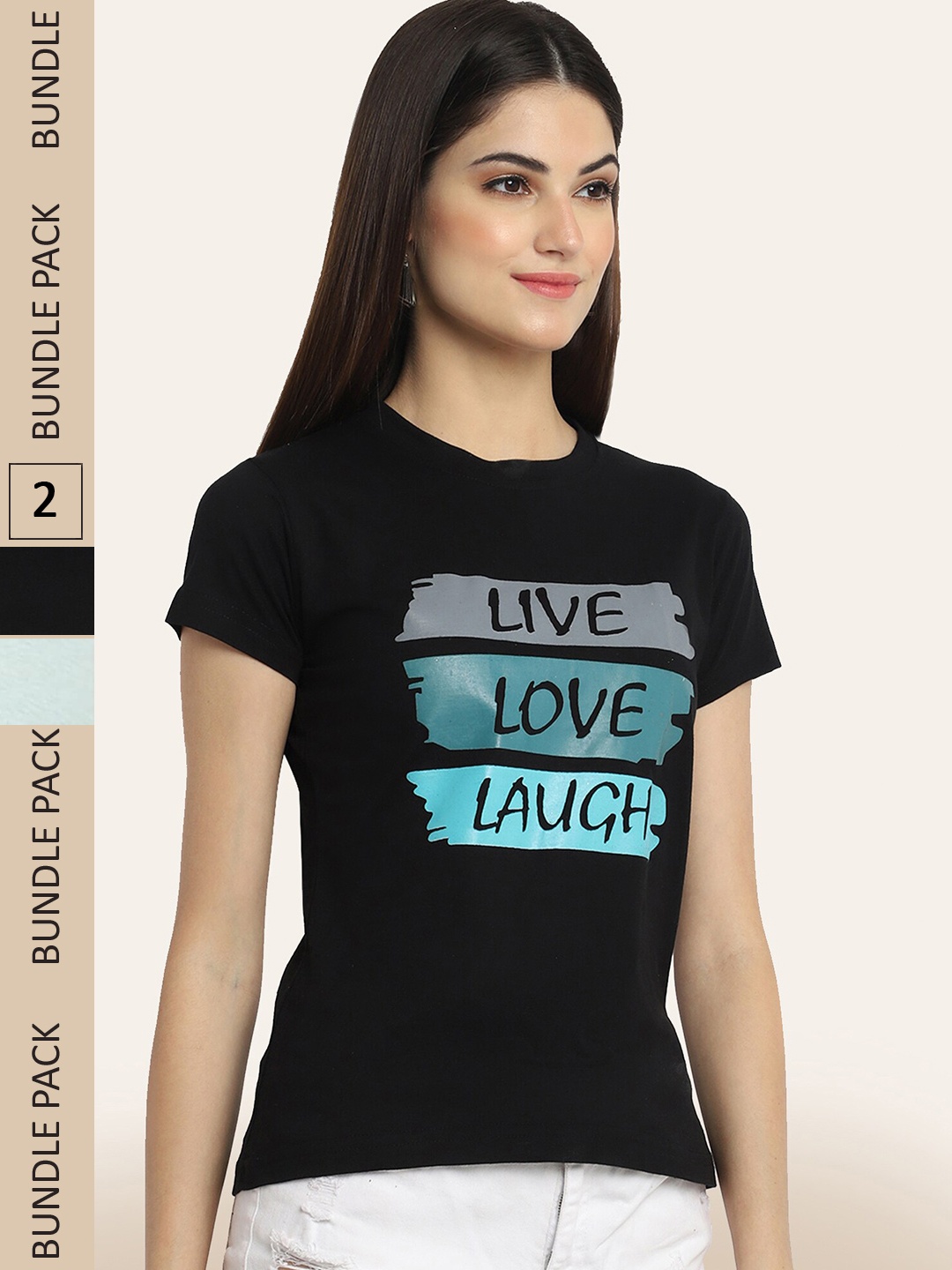 

BAESD Pack Of 2 Round Neck Printed Cotton T-shirt, Black