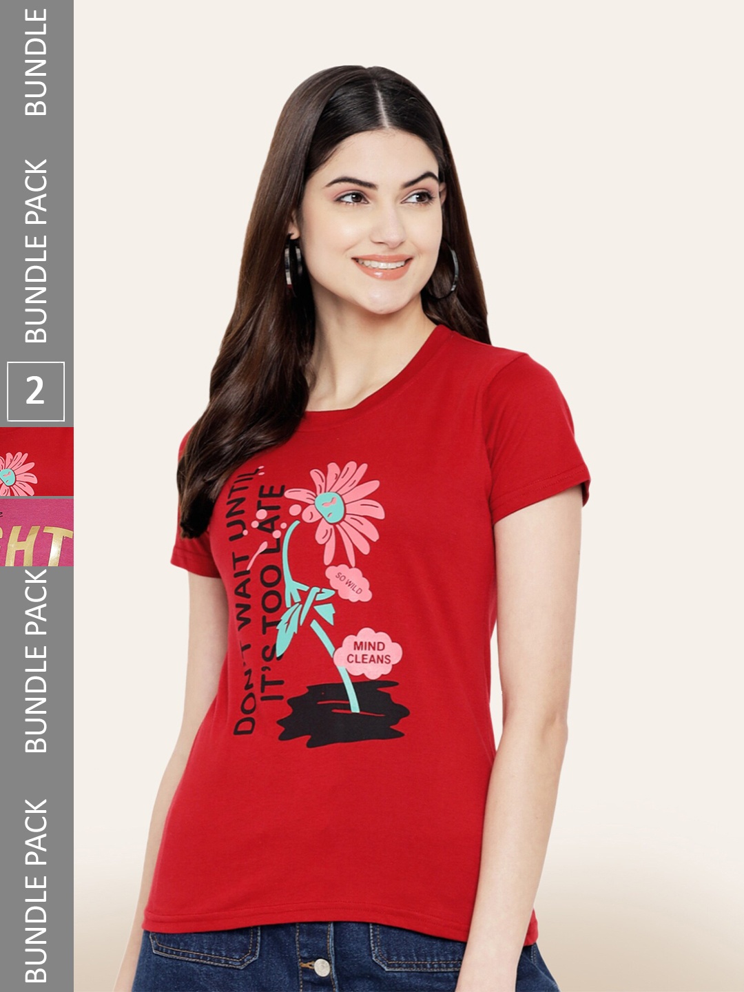 

BAESD Pack Of 2 Graphic Printed Short Sleeves Cotton T-shirt, Red