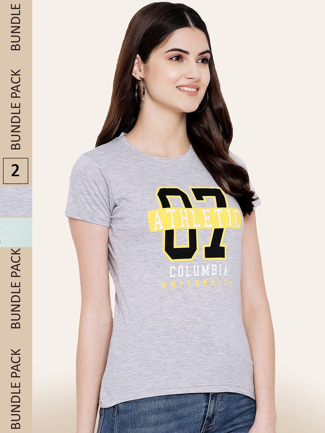 

BAESD Pack Of 2 Typography Printed Cotton T-shirts, Grey